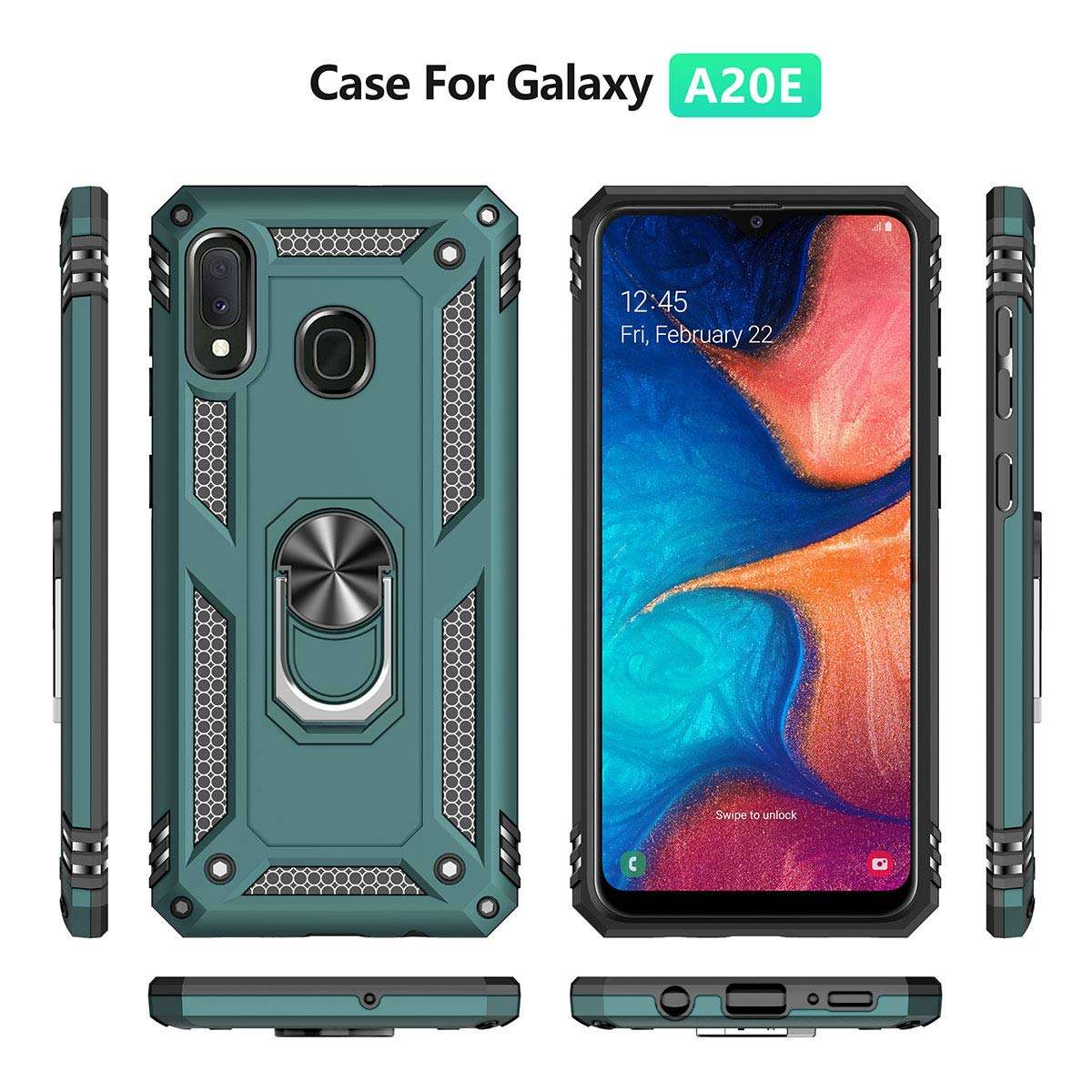ADDIT A20e Case, Samsung Galaxy A20e Case [ Military Grade ] Shock-Absorption Bumper Cover Samsung Galaxy A20e Anti-Scratch Case with Ring Car Mount Kickstand for Samsung Galaxy A20e - Teal 2