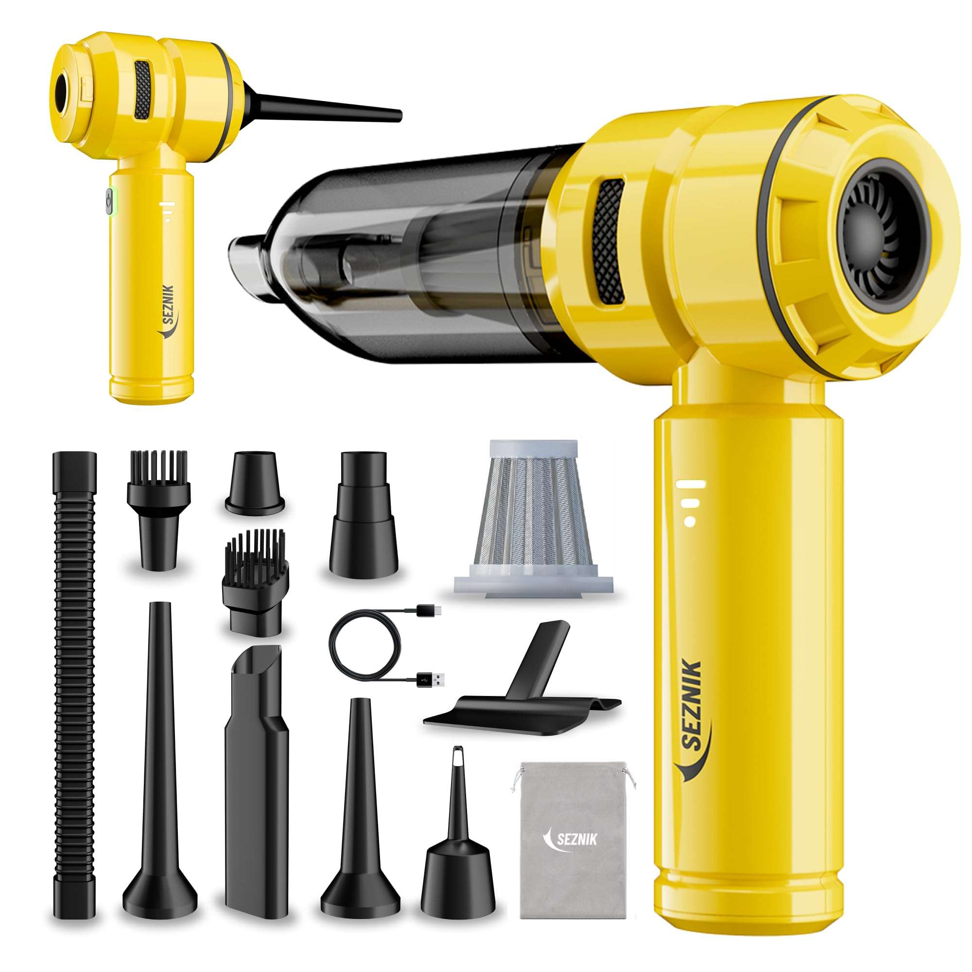 SEZNIK Vacuum Cleaner for Home Use | 4 in 1 Cordless Vacuum Cleaner & Blower | Rechargeable 6000mAh | 3 Speed Suction Upto 15000PA | BLDC Motor | Home & Car Use | 1 Year Warranty 1