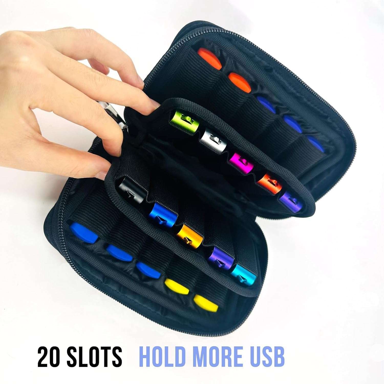 Bundle of USB Case of 20 Slots and 10 Pack 16GB Blue USB Flash Drives USB Holders to Organize 10 Thumb Drives 16 GB 6