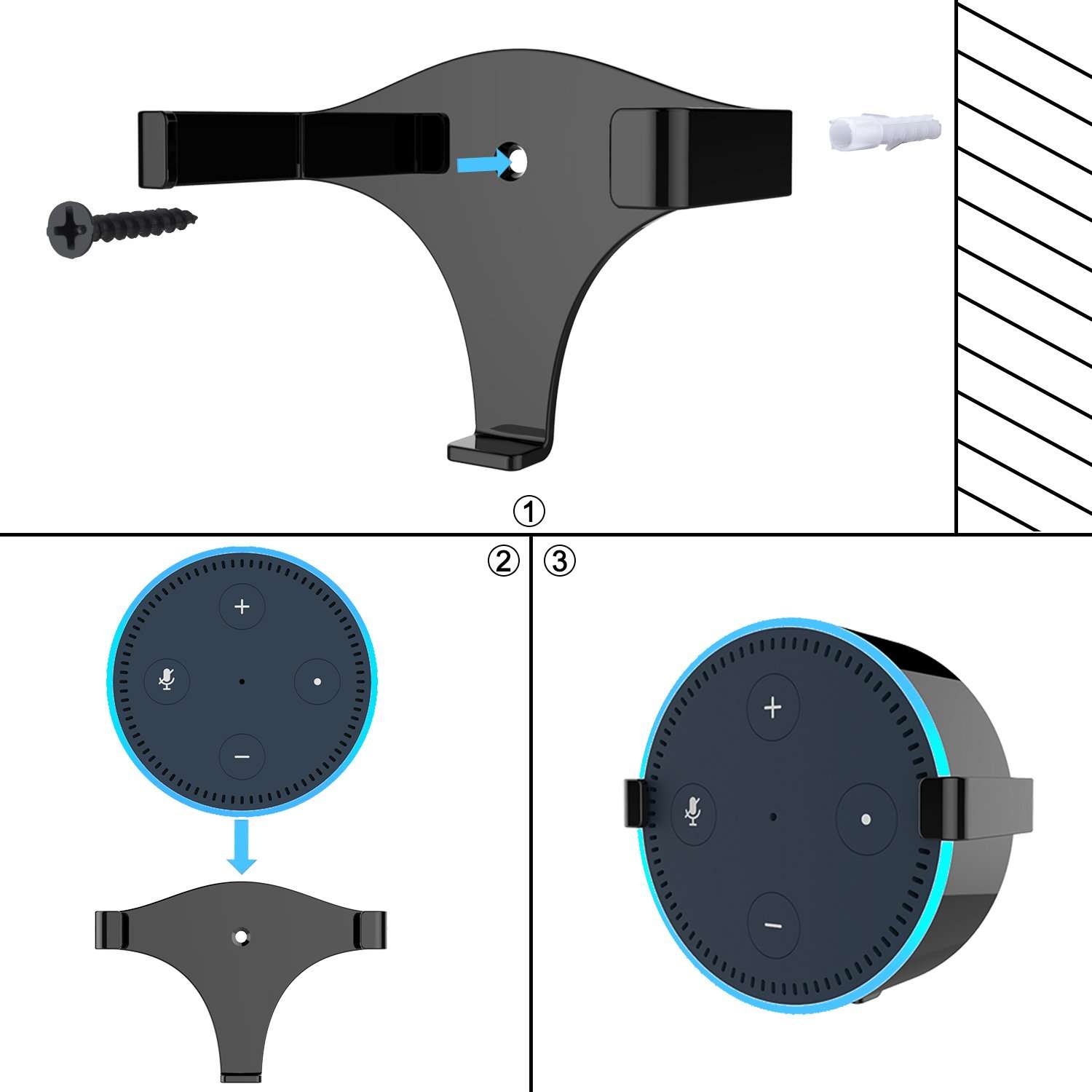 eBoot Solid Metal Wall Mount Stand Holder Stand Bracket for All-New Echo Dot 2nd Generation (Black 1) 5