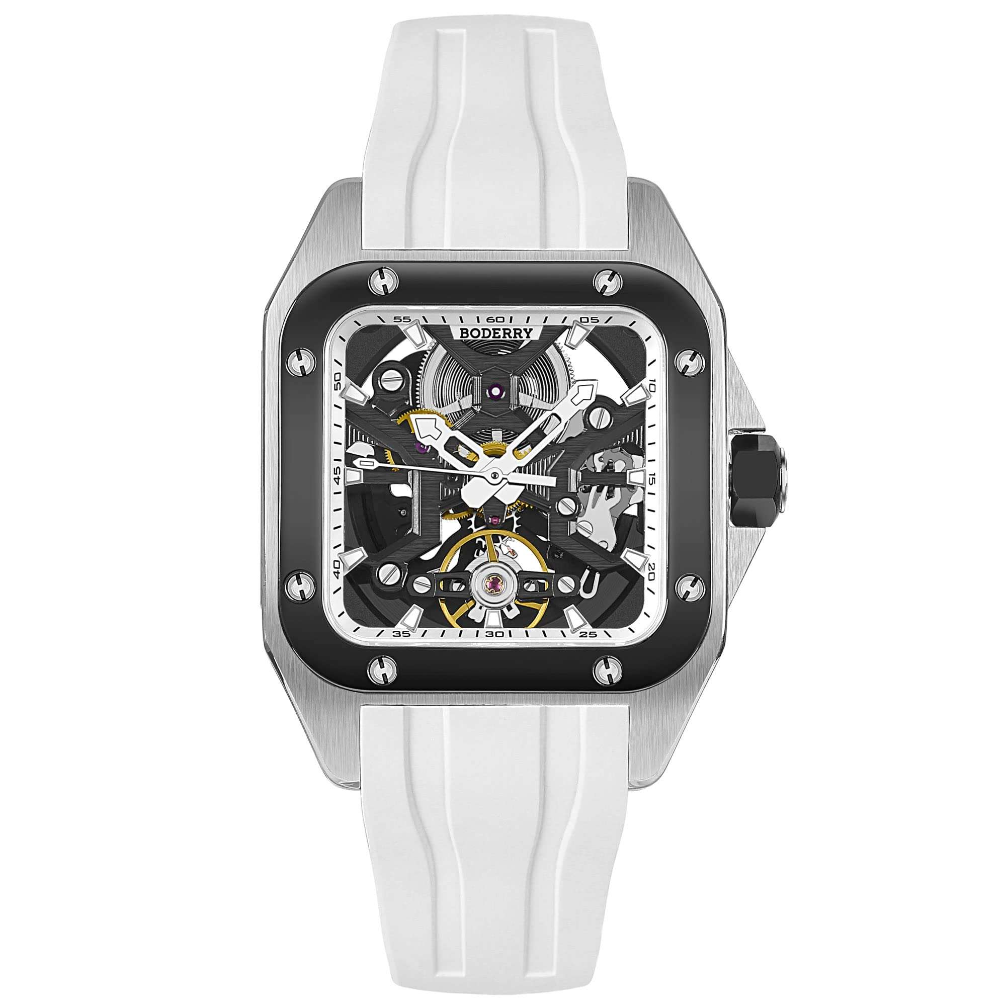 BODERRY Square Automatic Titanium Watch for Men 72H Power-Reserve Side Transparent Case 10ATM Waterproof Swiss Super-Luminous Sports Wrist Watches-Storm 1