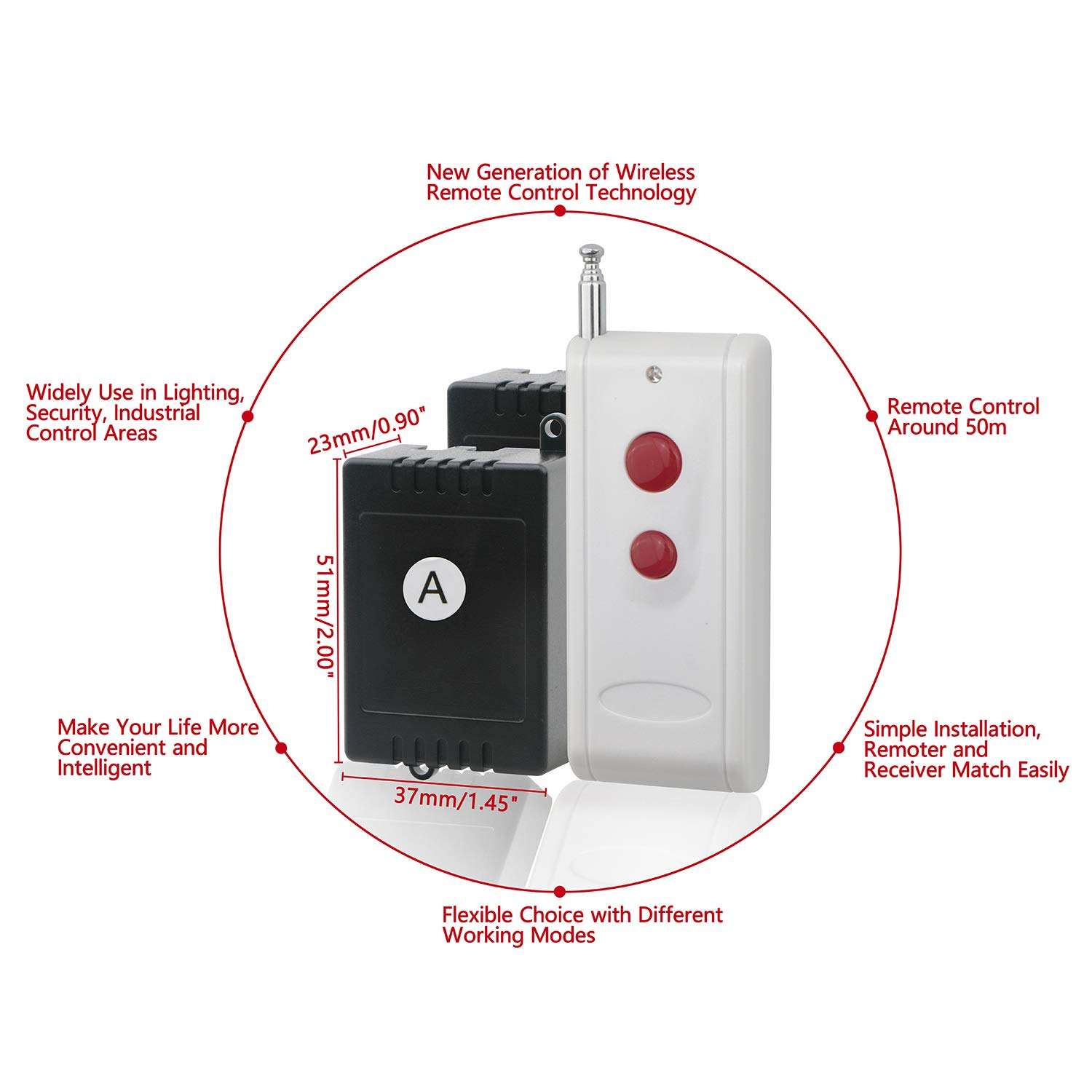 Senmod Learning Type 1-Ch Remote Control Switch DC 6V 433Mhz Self Locking and Momentary with Antenna Transmitter Receiver Along with Wire and Wire Connector 6
