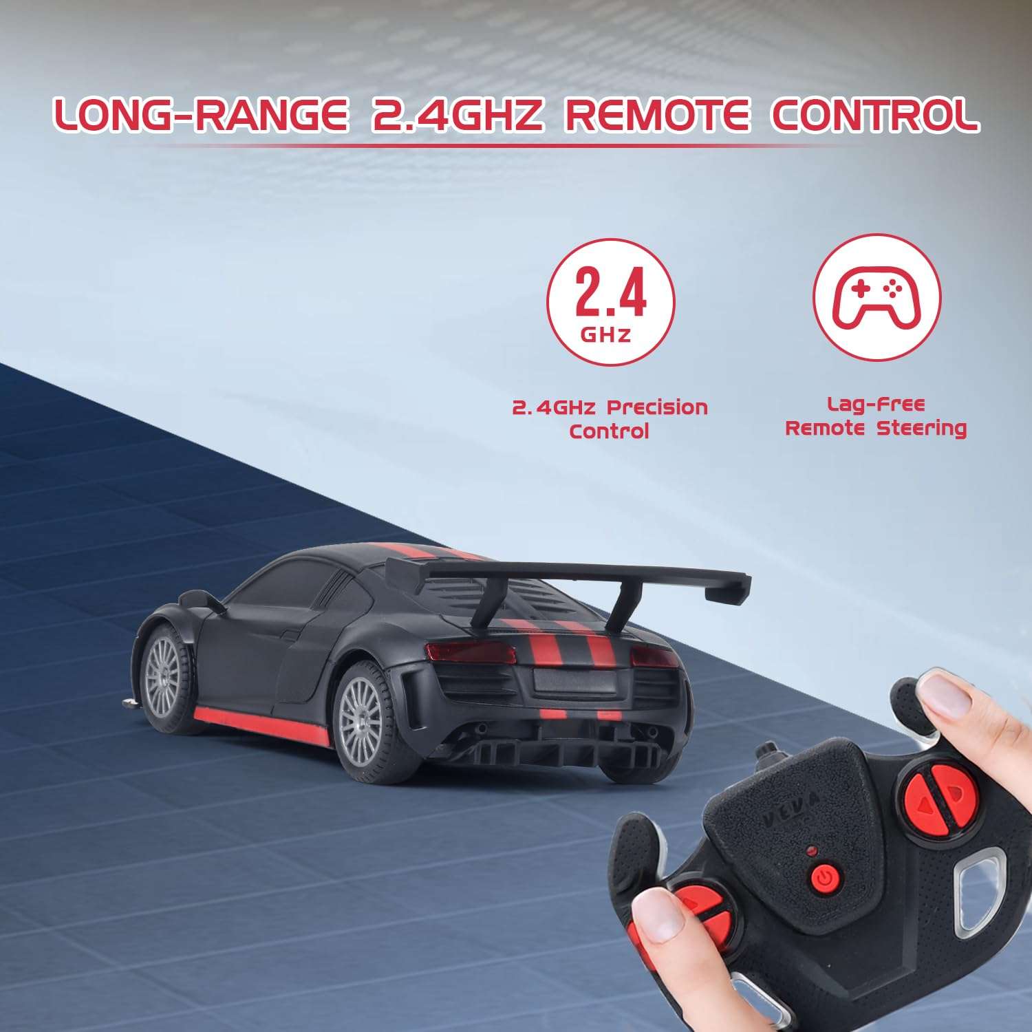 Amazon Brand - Jam & Honey Remote Control Car for Kids | High-Speed RC Car with Rechargeable Lithium Battery | Type-C Charging | LED Headlights | Black&Red 3