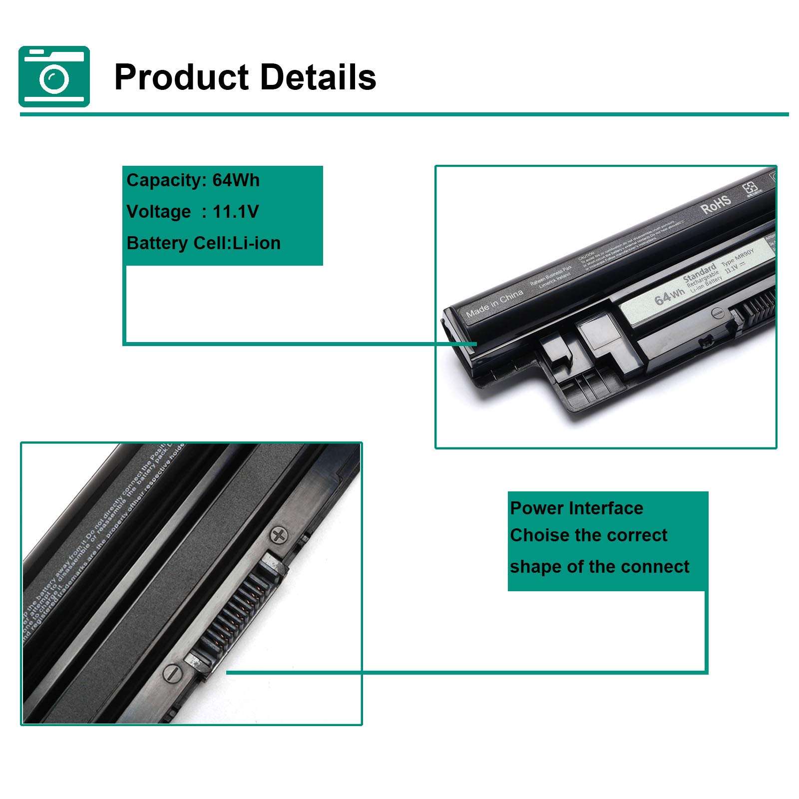 Yenyoh New MR90Y XCMRD 11.1V 65WH Laptop Battery Replacement for Dell Inspiron 17R 5737 5721 17 5748 3721 15R 5537 5521 14R 5437 14 7447 3421 Dell Latitude 3540 3440 Spare P/N 0MF69 6HY59 XRDW2 4
