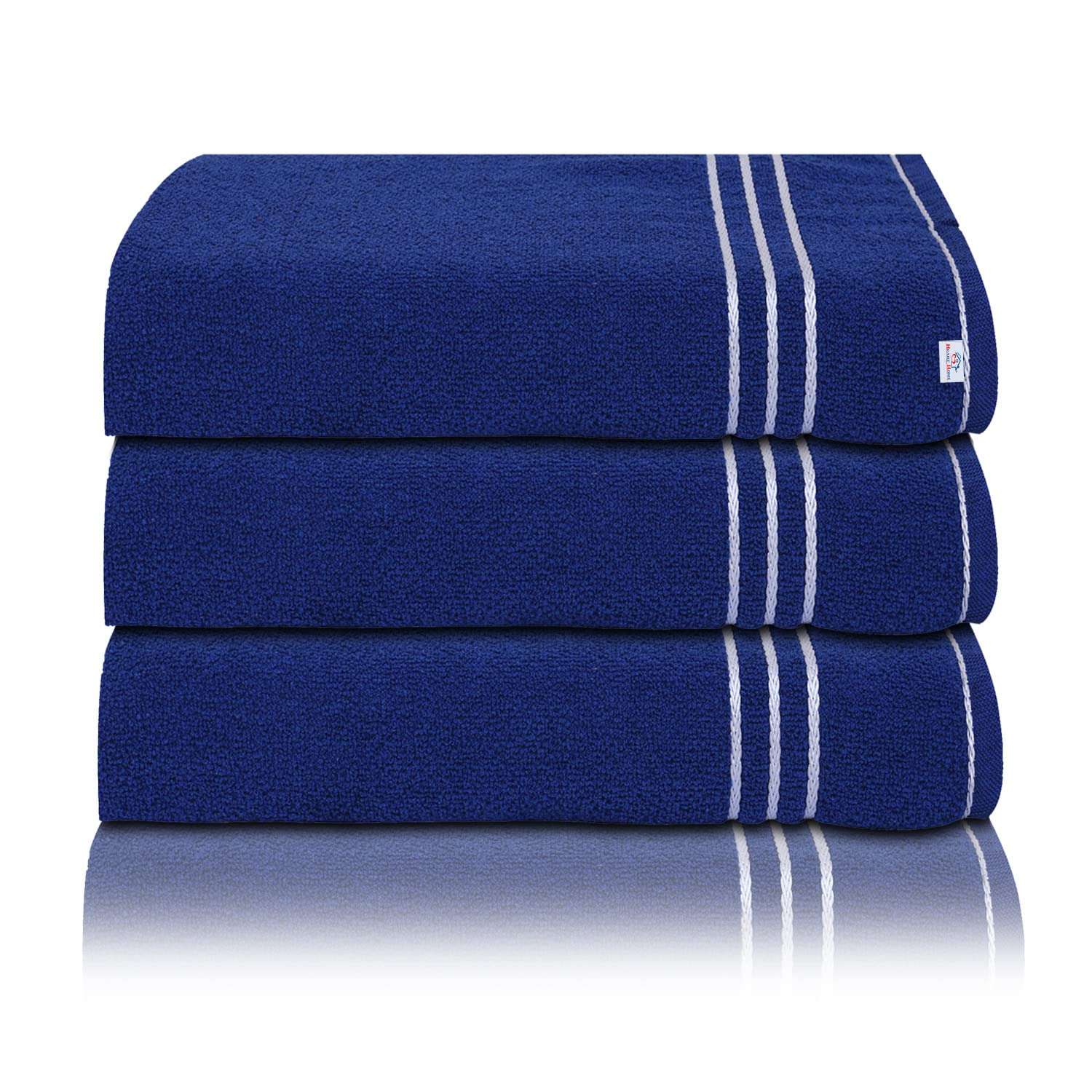 Heart Home Three Stripes Design Super Absorbent Cotton Hand Towel|Face Towel for Men,Women & Kids,Pack of 3 (Blue) 1