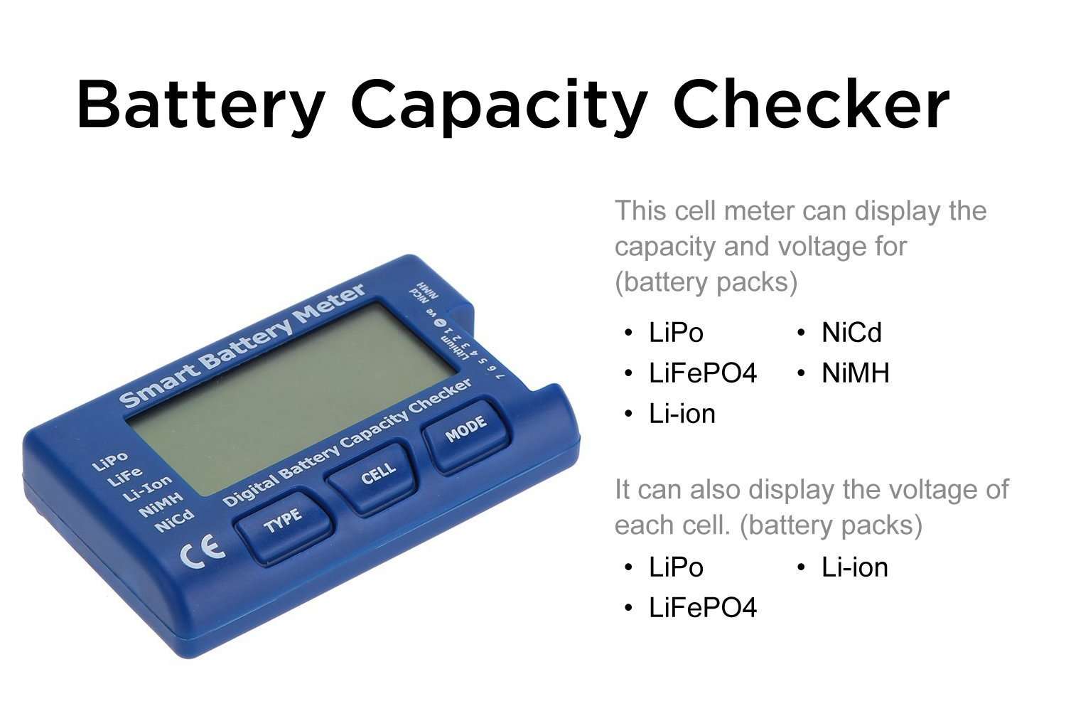 TOMTOP Smart Digital Battery Capacity Checker for LiPo LiFe Li-ion NiMH NiCd Battery 3