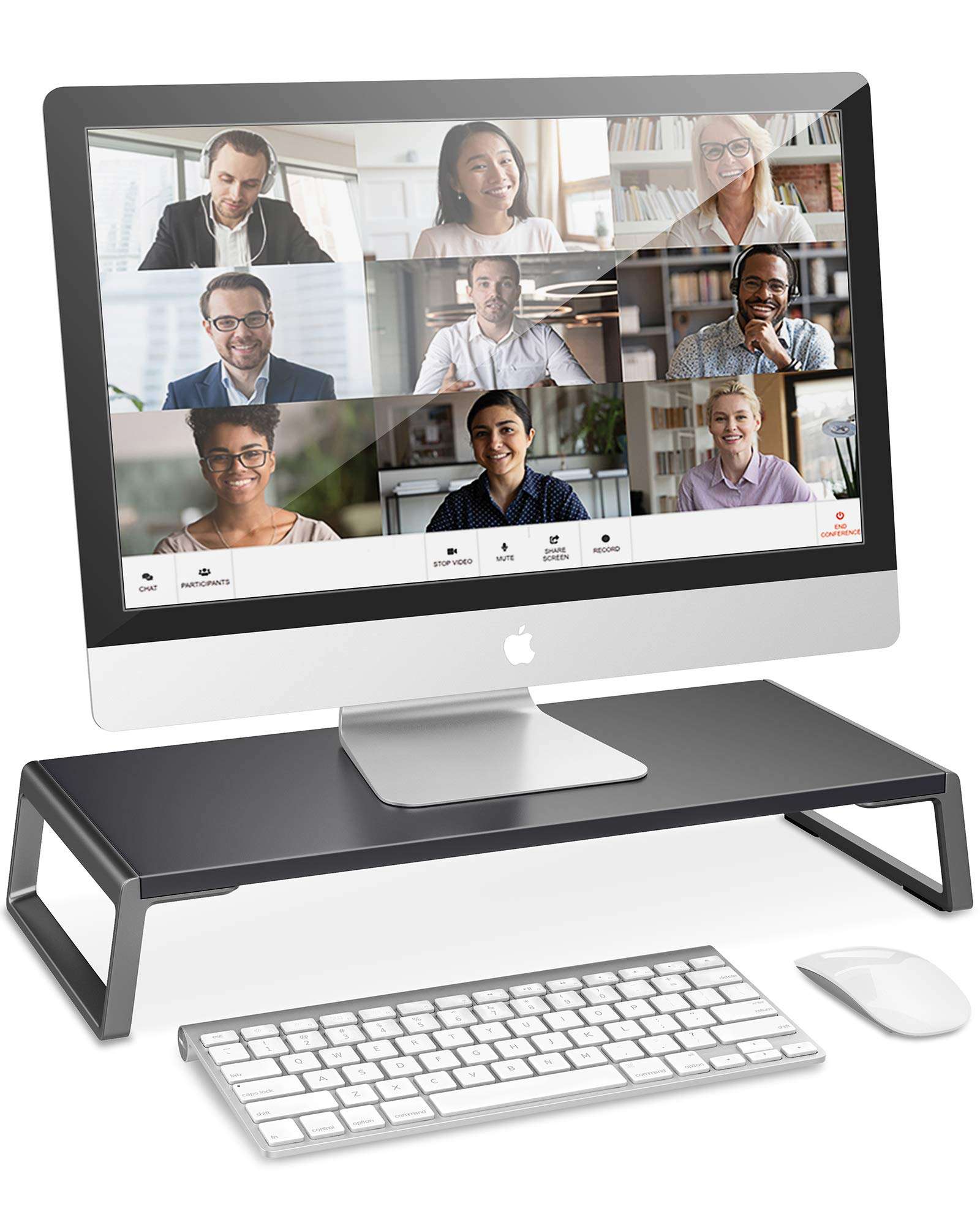 AboveTEK Monitor Stand Riser with Metal Feet for Computer Laptop iMac TV LCD Display Printer, Computer Riser with Desk Organizer 20 x 9.5 inch Office Supplies Platform Save Space-Black 1