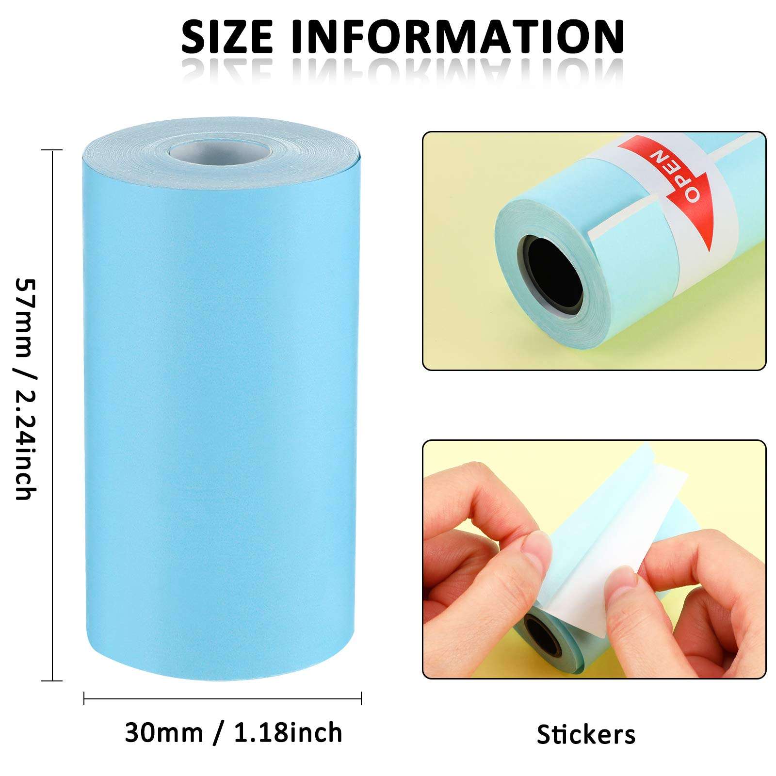5 Pieces Glossy Printable Paper Roll Set Direct Thermal Paper Mini Thermal Printing Label with 1 Piece Self-Adhesive Printable Sticker for Portable Pocket Mobile Printer, 57 x 30 mm 2