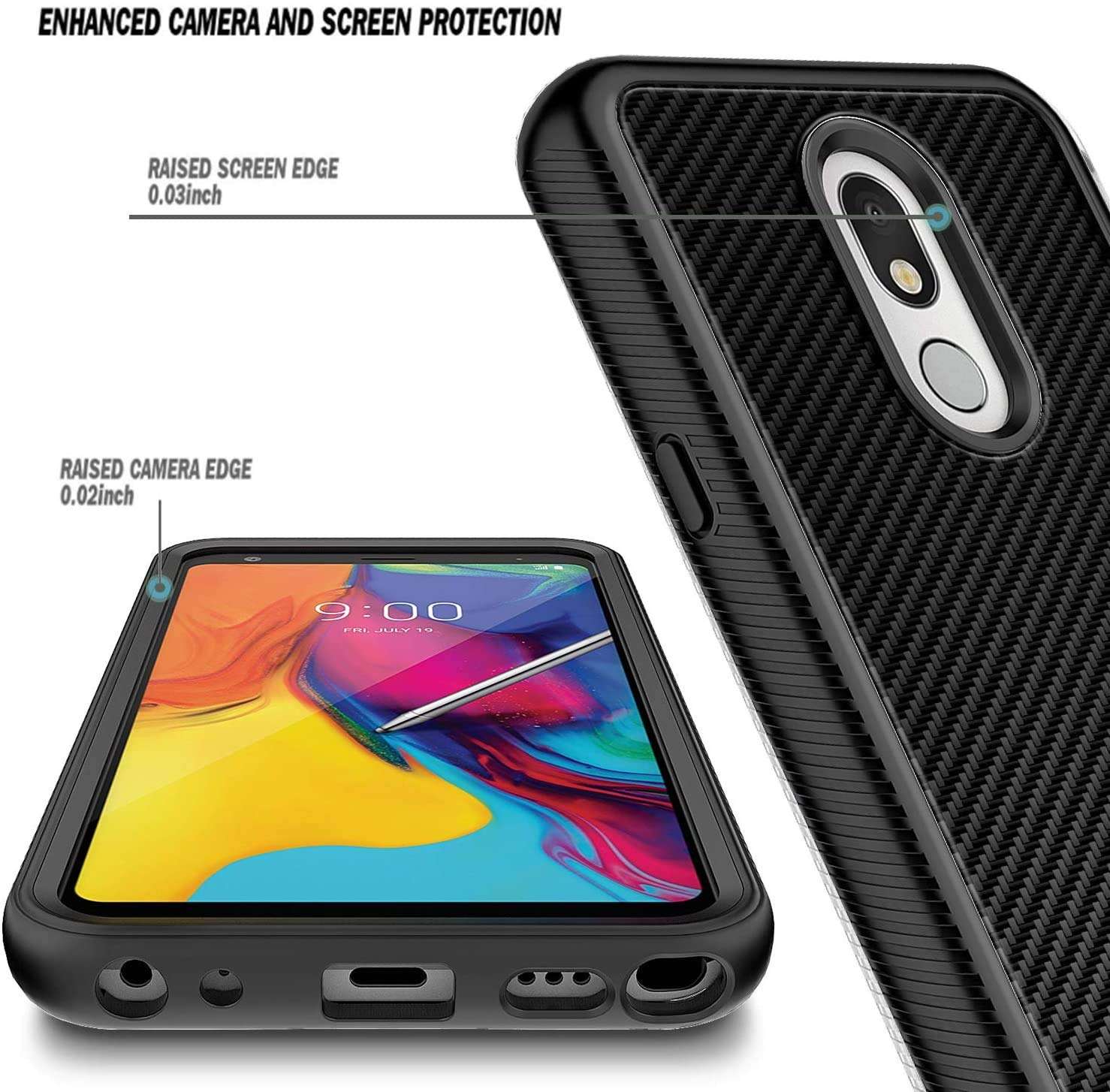 E-Began Case for LG Rebel 4 LTE, Aristo 2/3 Plus, Aristo 3/Tribute Dynasty/Empire/Zone 4/Phoenix 4/Fortune 2/Risio 3/Rebel 3/K8s, Full-Body Protective Bumper w/Built-in Screen Protector -Carbon Fiber 3