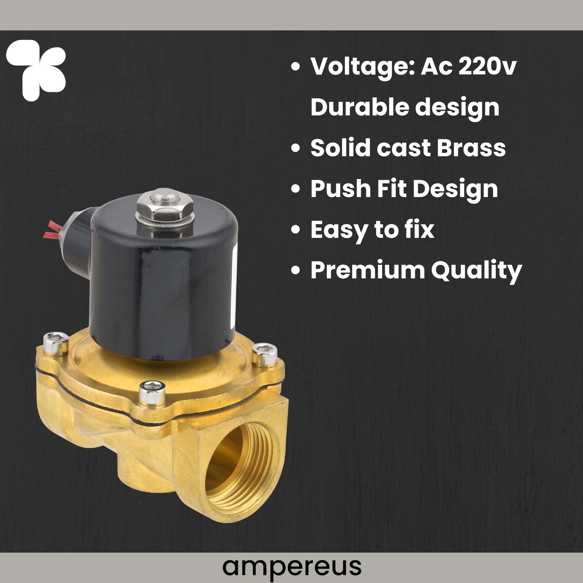 Ampereus AZH-UK-98552-2W-200-20 Ac220V 3/4 Inch Brass Electric Solenoid Valve Water Air Fuels 5