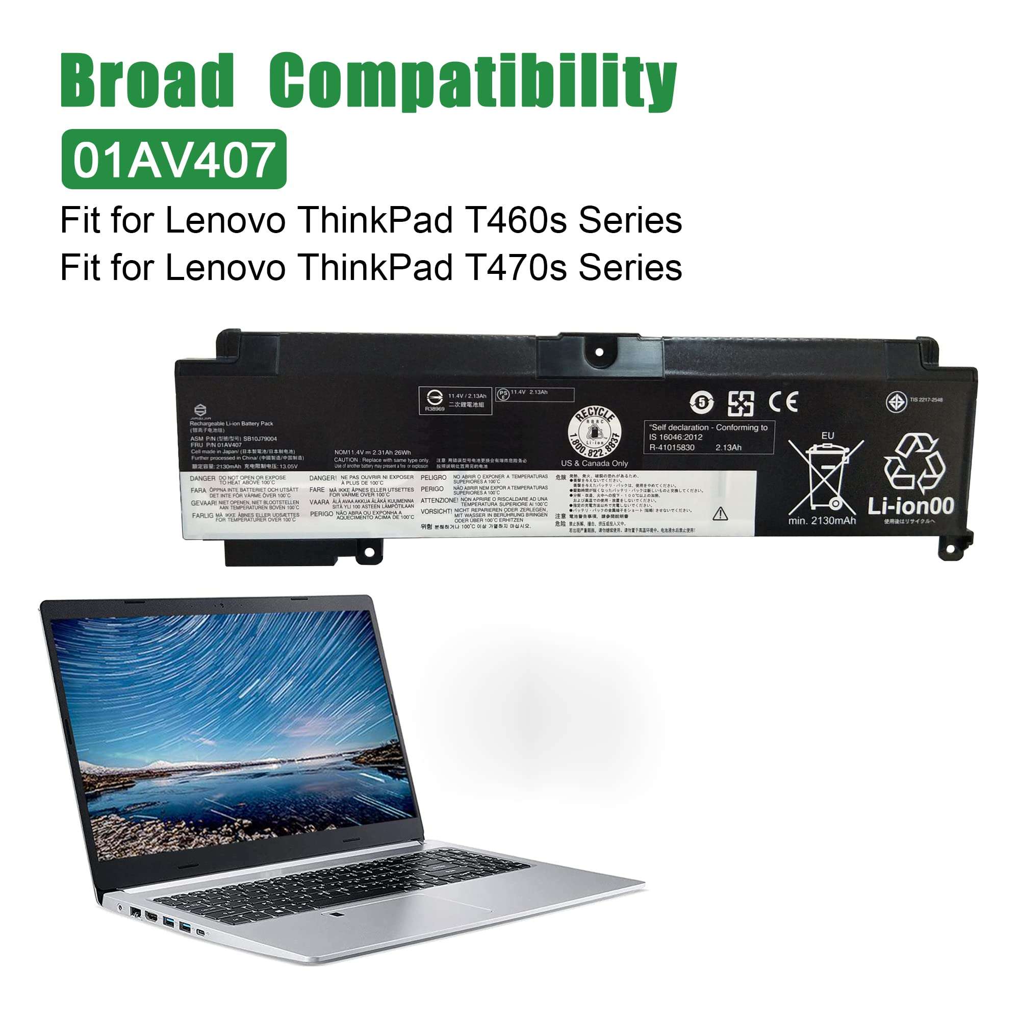 JIAZIJIA 01AV425 SB10K97582 Laptop Battery Replacement for Lenovo ThinkPad T470 T480 P51S T570 T580 A475 A485 Series 61+ 01AV491 SB10K97583 4X50M0881 01AV426 L18M6P71 SB10K97661 02DL023 10.8V 48Wh 4