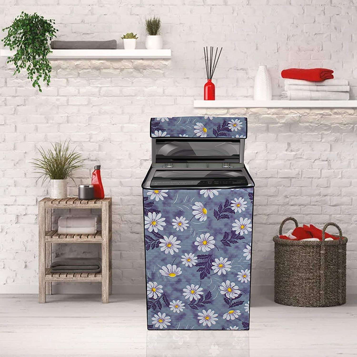 Wings Star Polyester Lg Top Load Washing Machine Cover For 6Kg,6.2Kg,6.5Kg,7Kg (58 X 58 X 88 Cm)|Waterproof&Dust-Proof Top Loading Fully Automatic Washing Machine Cover For Lg,Kum10 Floral Pattern 4