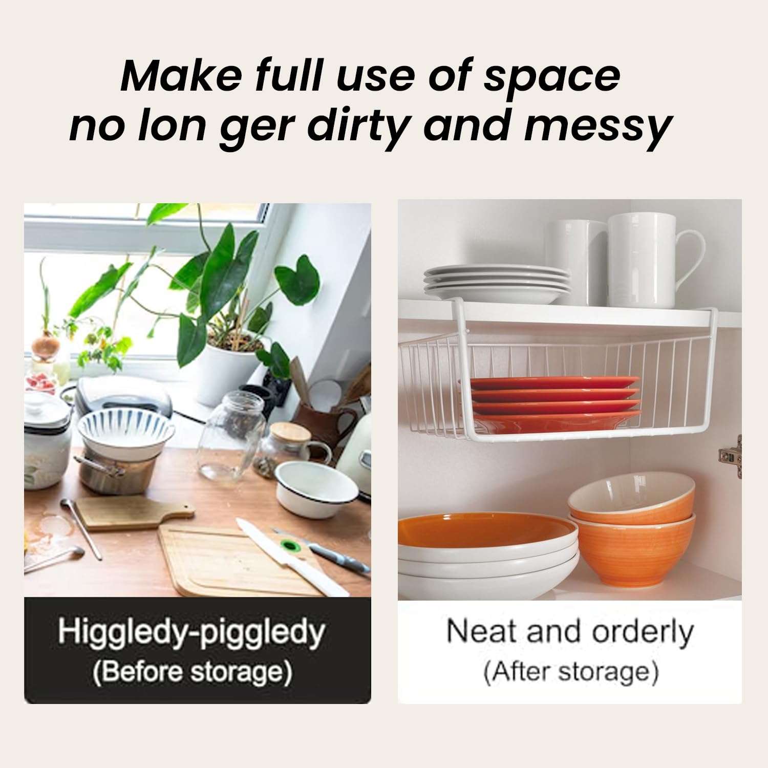 Go Hooked 16 Inch Undershelf Storage Basket Pack of 1 | Multipurpose Under Shelf Organizer | Hanging Wire Basket for Cabinet, Shelf, Pantry, Cupboard, Closet, Desk, and Bathroom (White) 4