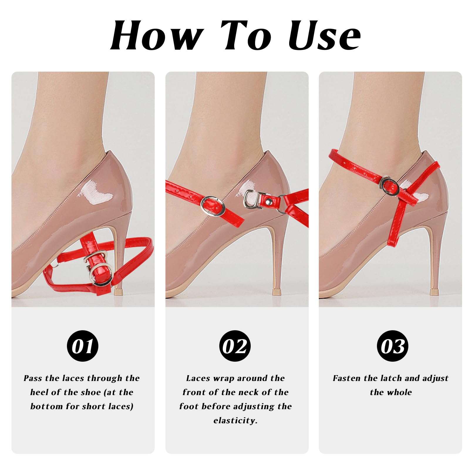 RJLCTH 3 Pairs Detachable Heel Straps for High Heels, Adjustable and Elastic Women Anti Slip Shoe Straps for Loose Shoes (Multicolor A) 5
