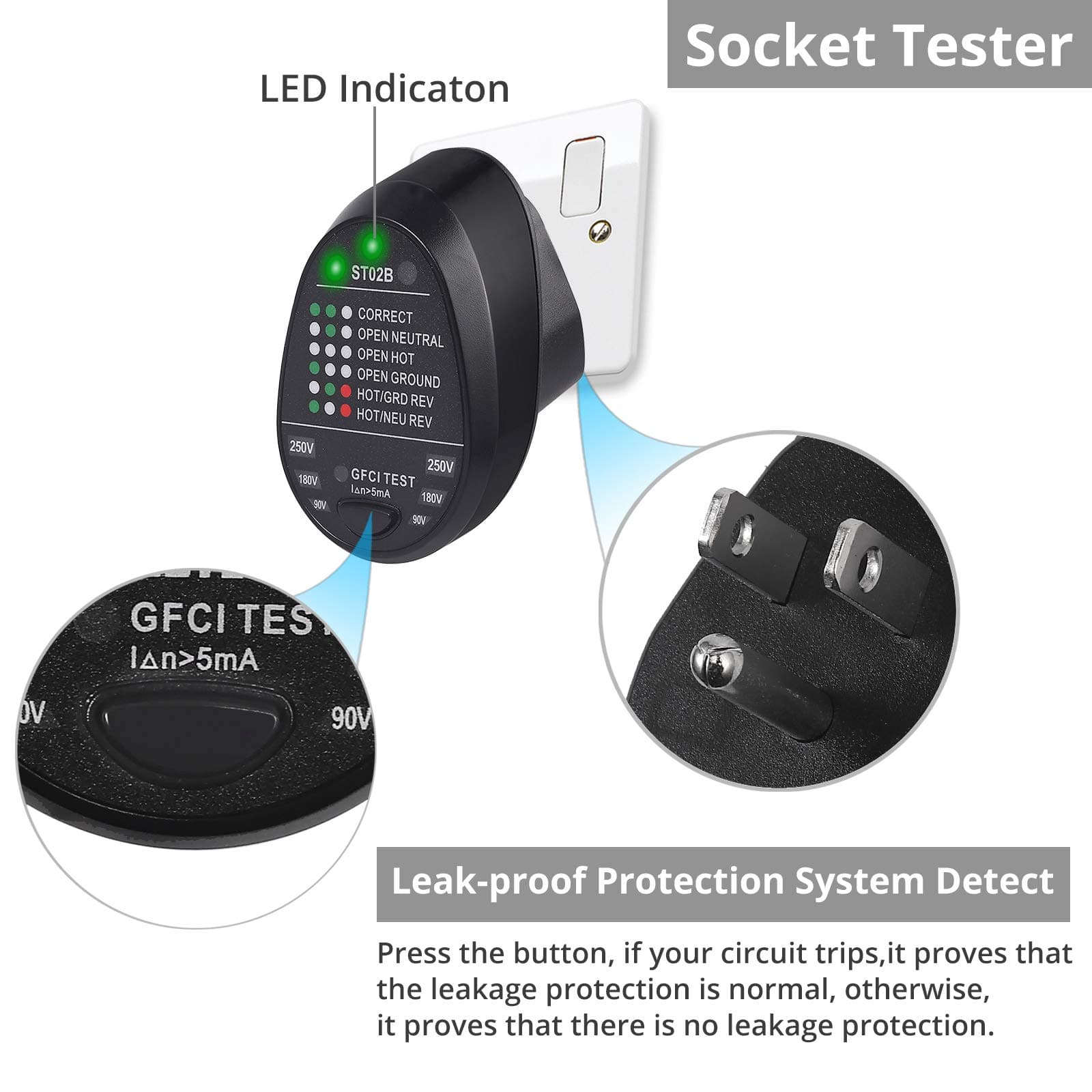Neoteck Non-Contact Voltage Detector Tester and GFCI Outlet Tester Kit, Power Socket Automatic Electric Circuit Polarity Wall Plug Breaker Finder 4