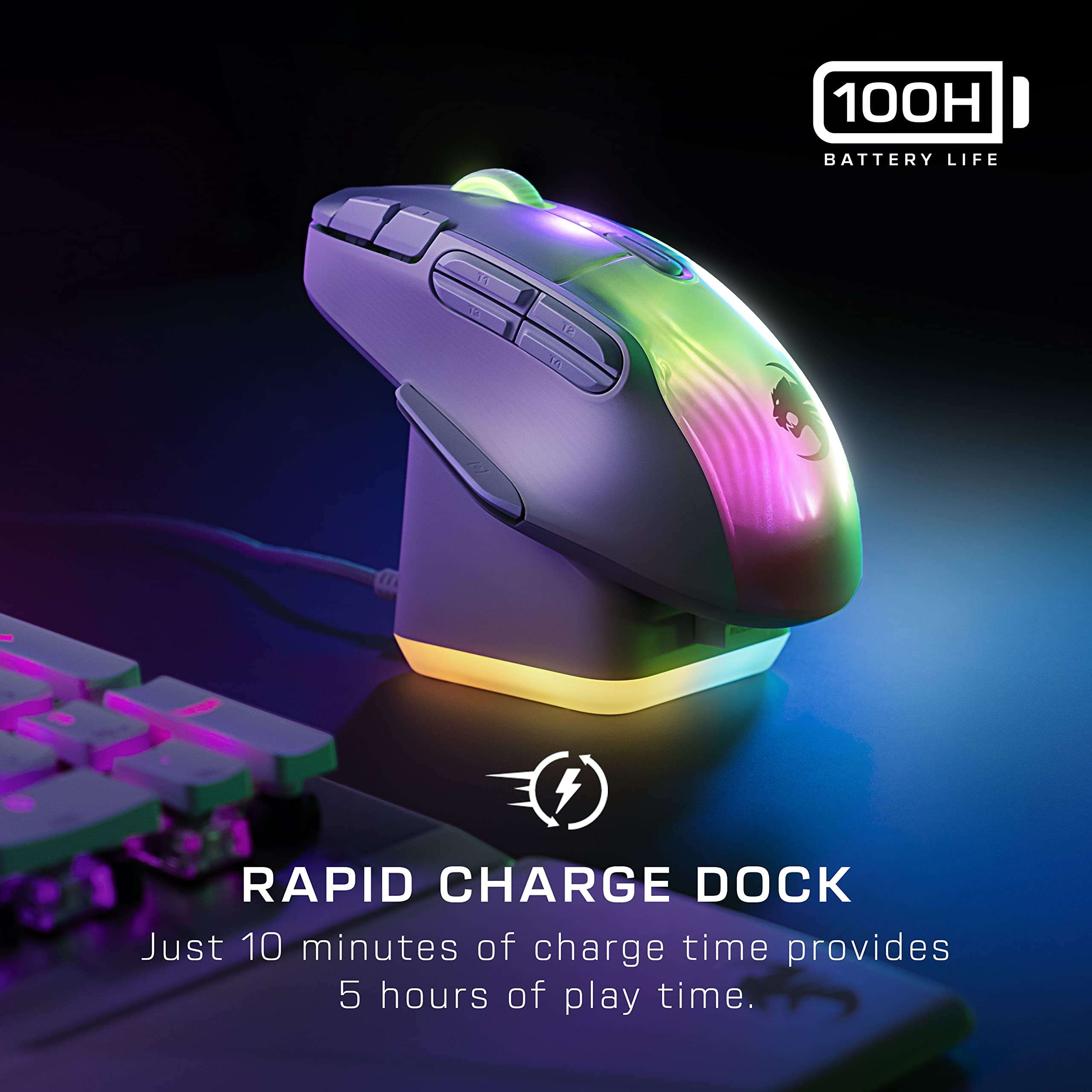 ROCCAT Kone XP Air – Wireless Customizable Ergonomic RGB Gaming Mouse, 19K DPI Optical Sensor, 100-hour Battery & Charging Dock, 29 Programmable Inputs & AIMO RGB Lighting, 4D Wheel – White 5
