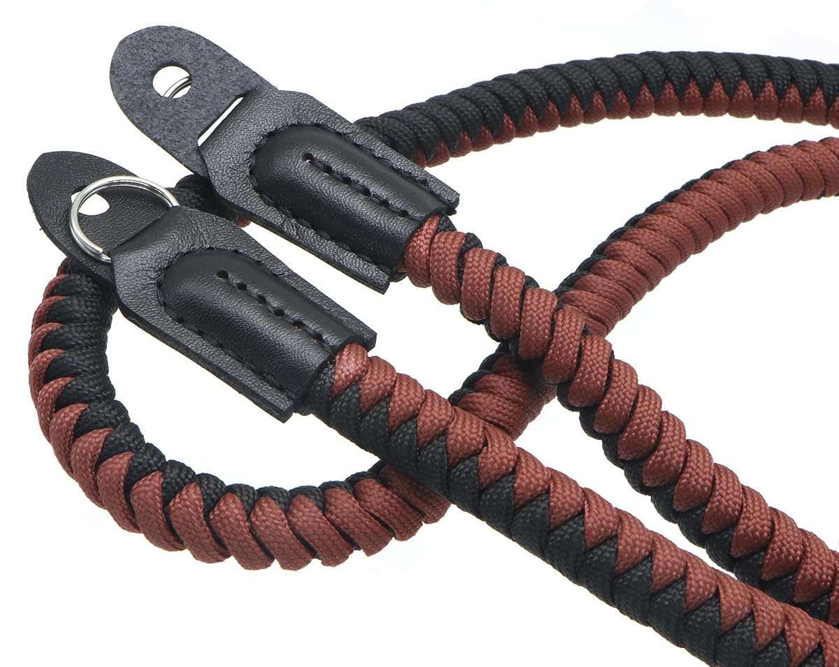 HITHUT Paracord Woven Camera Neck Shoulder Strap Belt Hand Compatible with Canon Nikon Sony Olympus Pentax Fujifilm Panasonic SLR DSLR Digital Mirrorless Cameras 42 inch Black Brown 3