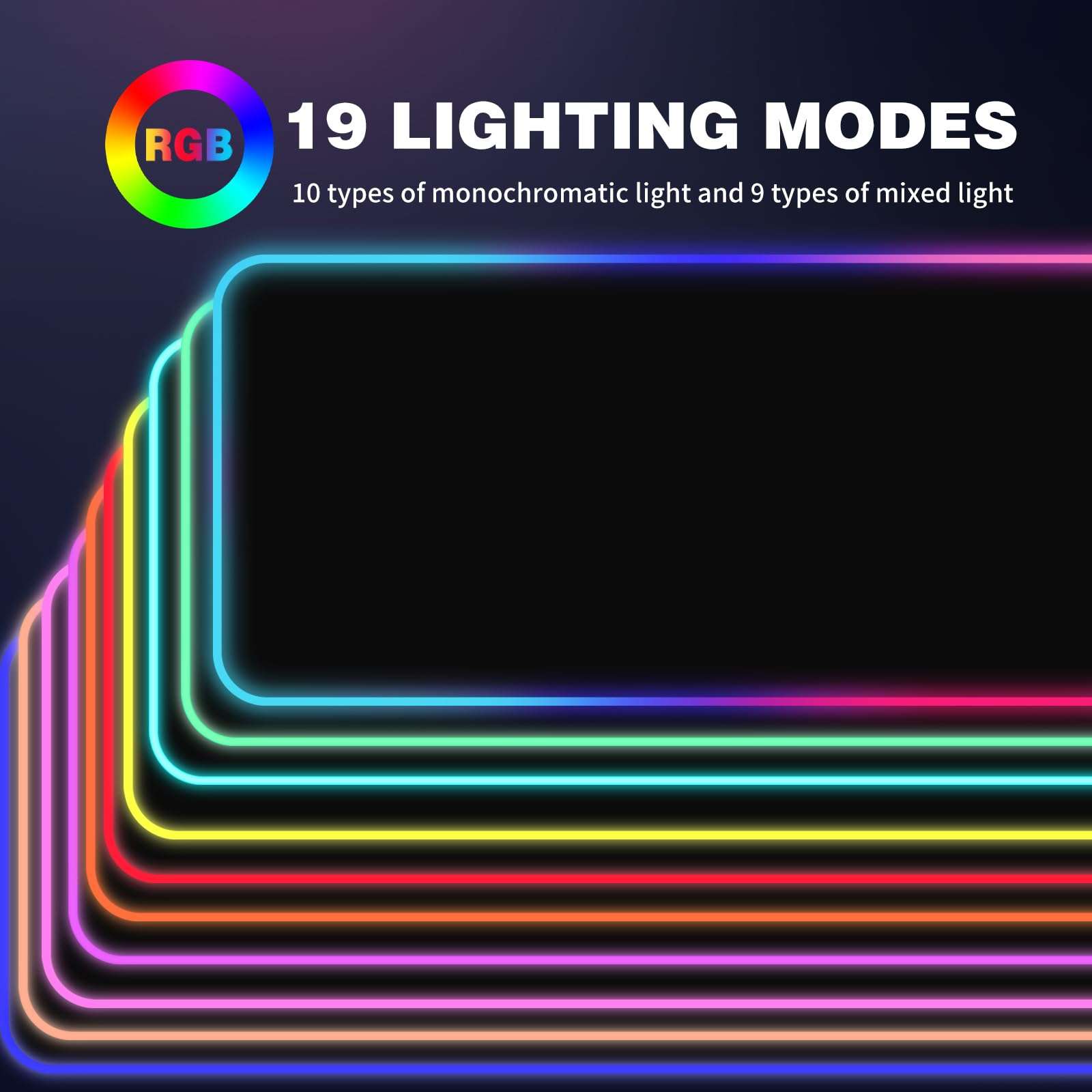 Galdas Large RGB Gaming Mouse Pad - Big Gaming Led Mouse Mat Smoothly Waterproof Surface XXL Mouse Pad with Anti-Slip Rubber Base Stitched Edge Mouse Pad with 19 Light Modes,31.5"x11.8" (Black) 6