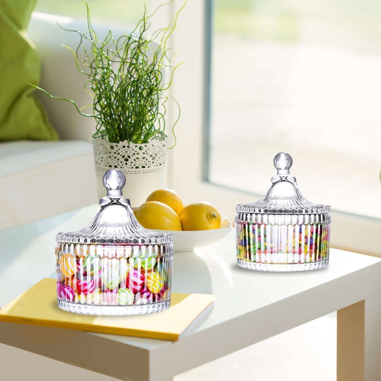 ROSEFINCH Crystal Candy Jar With Lid Decorative Candy Bowl Crystal Covered Candy Jar Glass Tent Shaped Jar Container For Home Office (250 ml)(Pack Of 1) 3