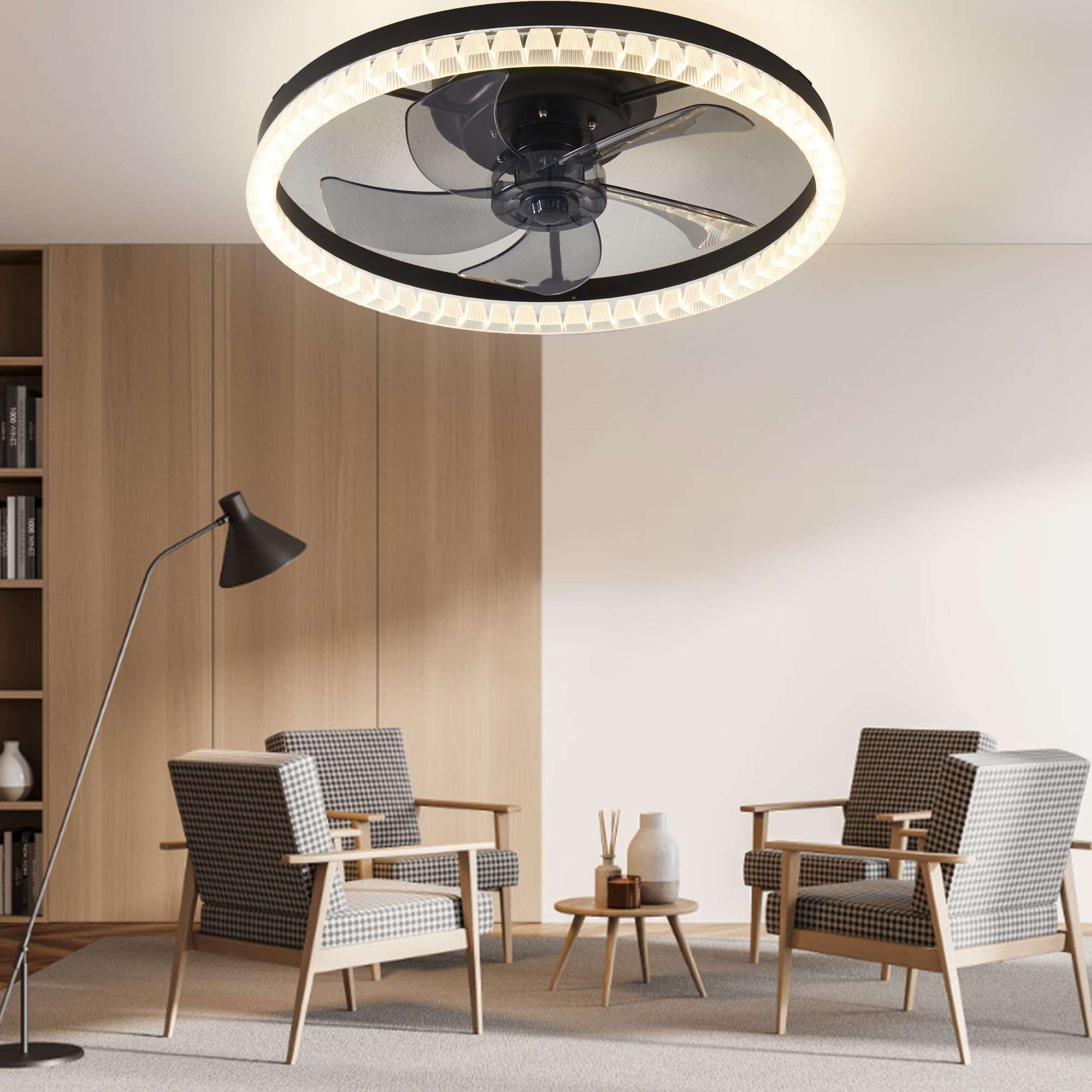 MARKYEE Alexa Modern Ceiling Fan with Light, 3000K-6500K dimmable LED Ceiling Fan Light, Living Room Dining Room Bedroom Round 19.7in/50cm Black 2