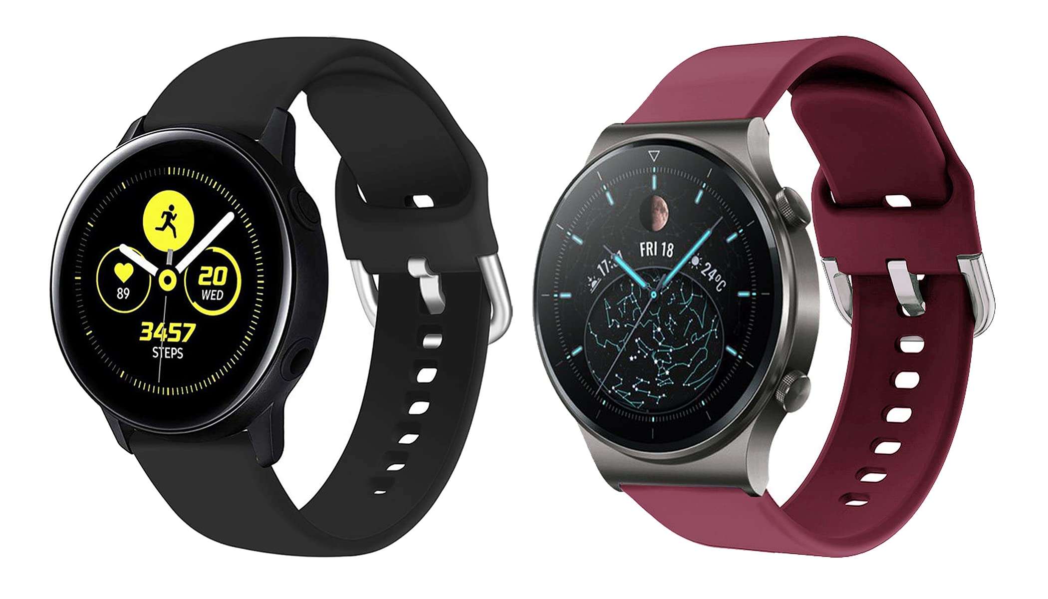 ACM Pack of 2 Watch Strap Silicone Belt Compatible with Fireboltt Starcross Bsw056 Smartwatch Sports Hook Band (Black/Burgundy Purple) 3