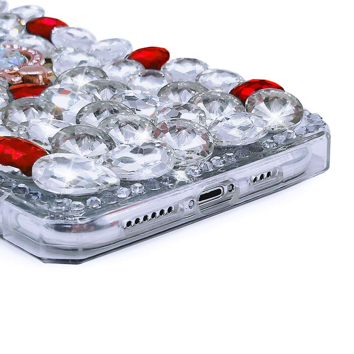 Losin Perfume Bottle Case Compatible with iPhone 12 Pro Max 6.7 inch Case Luxury Bling Diamond Gemstone Perfume Bottle 3D Bling Rhinestones Ring Holder Stand Bracket Soft TPU Case Red 5