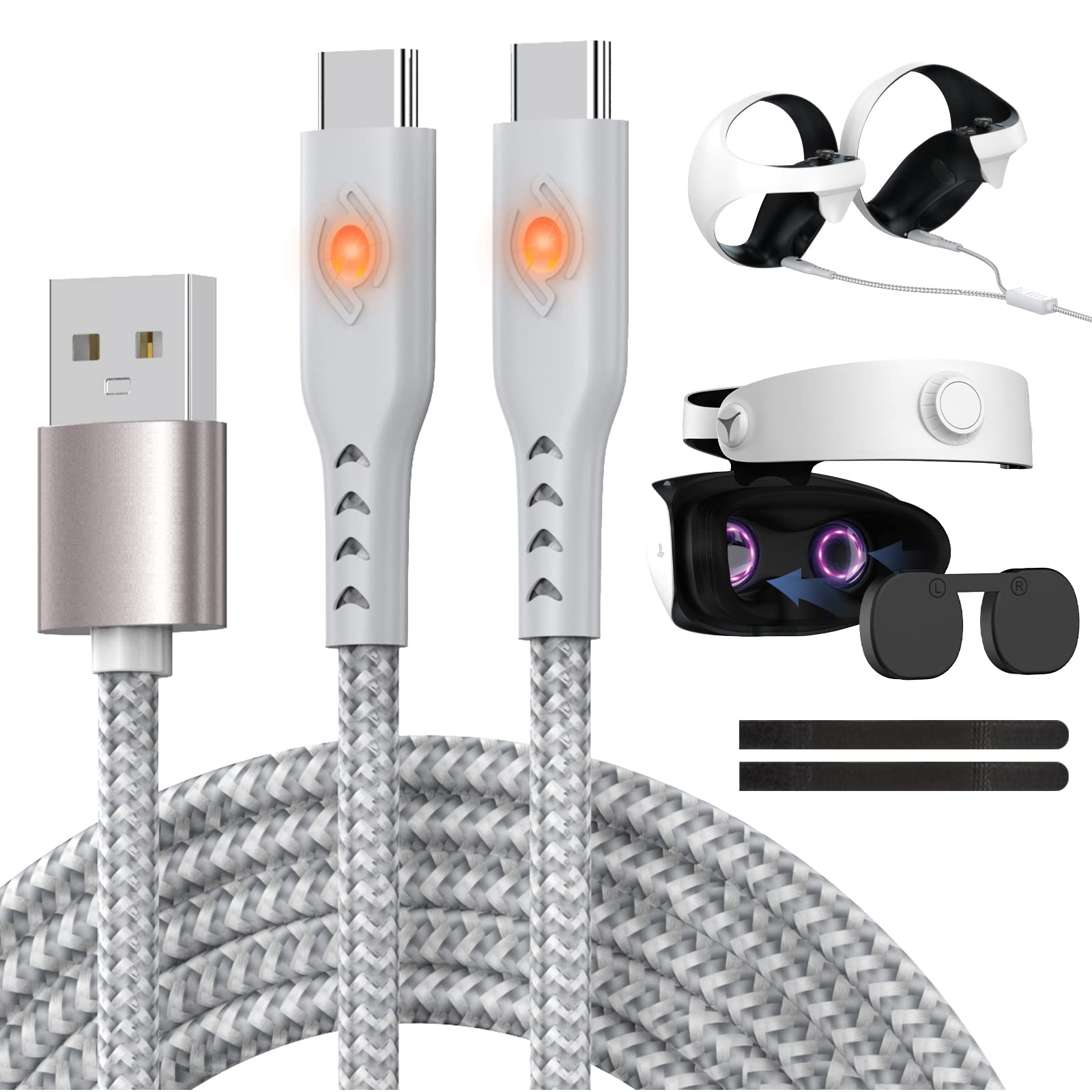 KUNSLUCK PS VR2 Accessories Kit, Lens Protector Cover for PS VR2 Headset & 2-in-1 Type-C Charging Cable for PS VR2 Controllers, PS VR2 Gaming Accessories kit