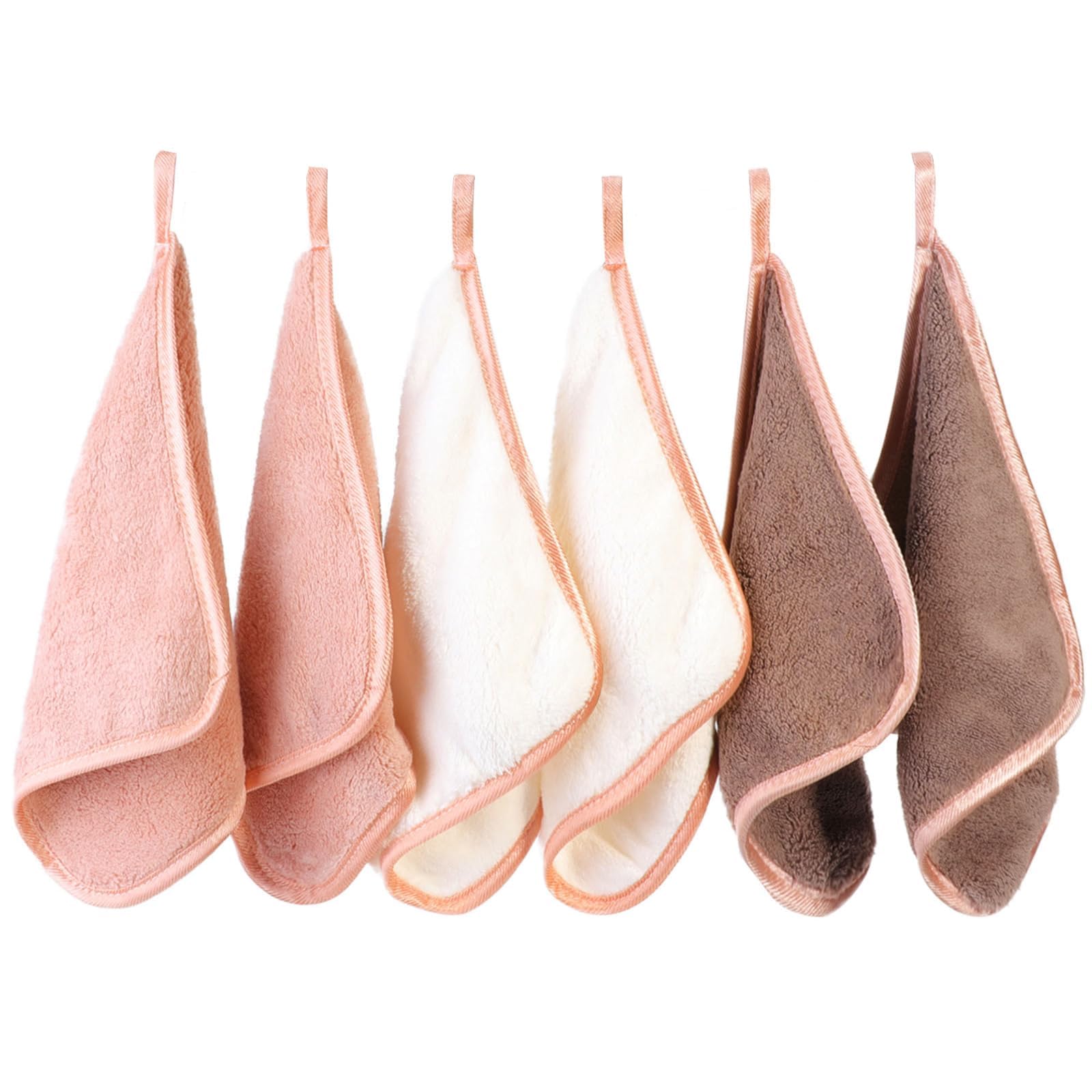 PHOGARY Microfiber Makeup Cloths Washable, 6 Pack Reusable Makeup Eraser Cloth for Face, Erase Your Face Washcloths, Reusable Make Up Remover Cloths for Face Towel - Gentle on Skin (8 x 8in, Brown)