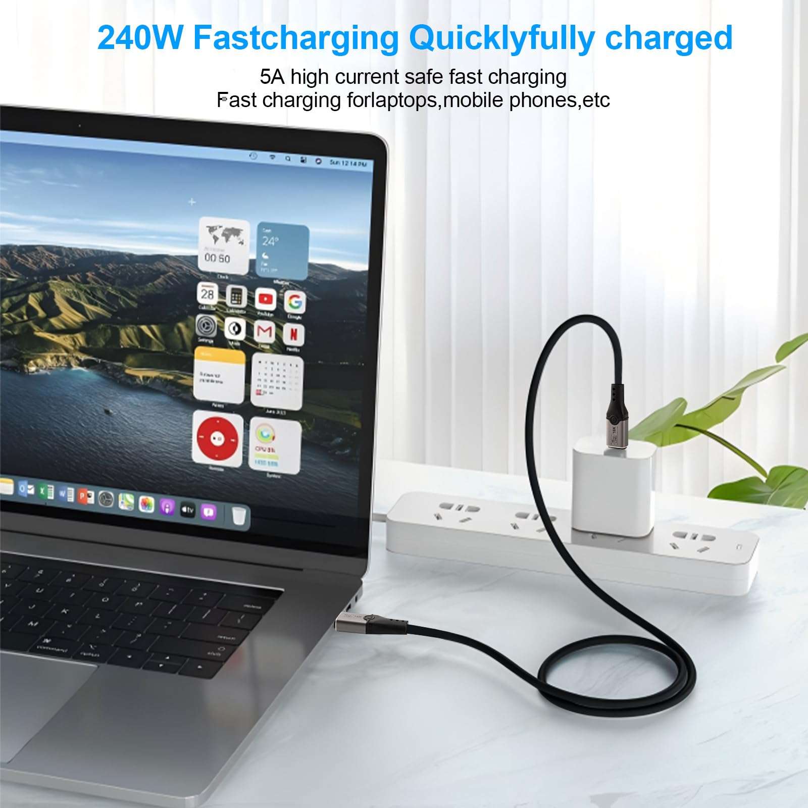 Leehitech 80Gbps Thunderbolt 5 Cable [Braided], 240W Fast Charging, 16K/ Dual 8K 60Hz, 4K 540Hz/240Hz, USB 4 Type C Monitor Video Display Cable 6.6FT, for Thunderbolt 4/5, MacBook, iPhone 16/15 Pro 5