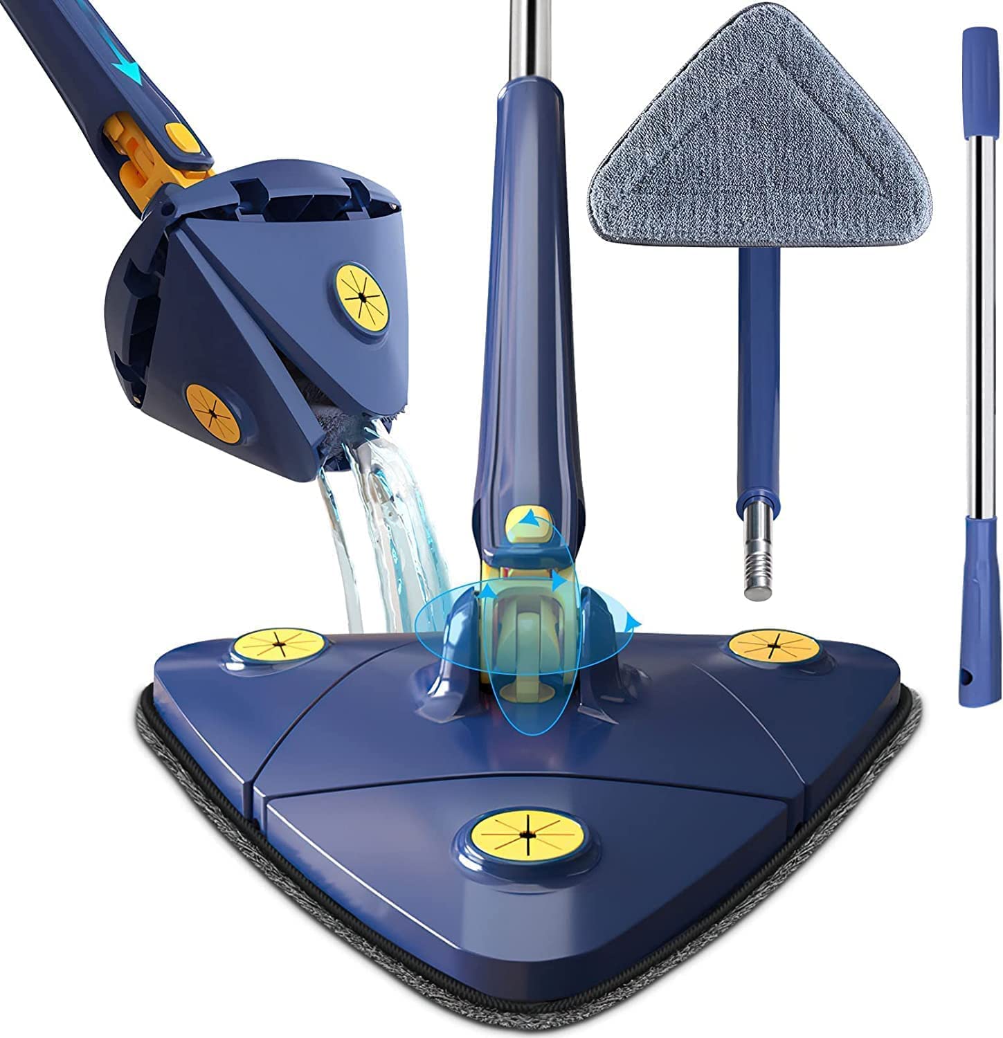 MY TRIO 360° Rotatable Adjustable Triangle Multifunctional Cleaning Mop || Stainless Steel Long Handle Push-Pull Squeezing Cleaning Mop || Dry & Wet Mop for Floor || Aluminum || Multicolour ||