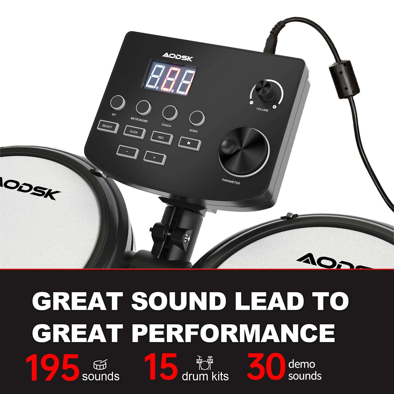 AODSK Electric Drum Set with Quiet Mesh Pads,Electronic Drum for Beginner+AODSK Drum Sticks 5A Classic America Maple Wood Tear Drop Tip Drumsticks Anti-Slip 4