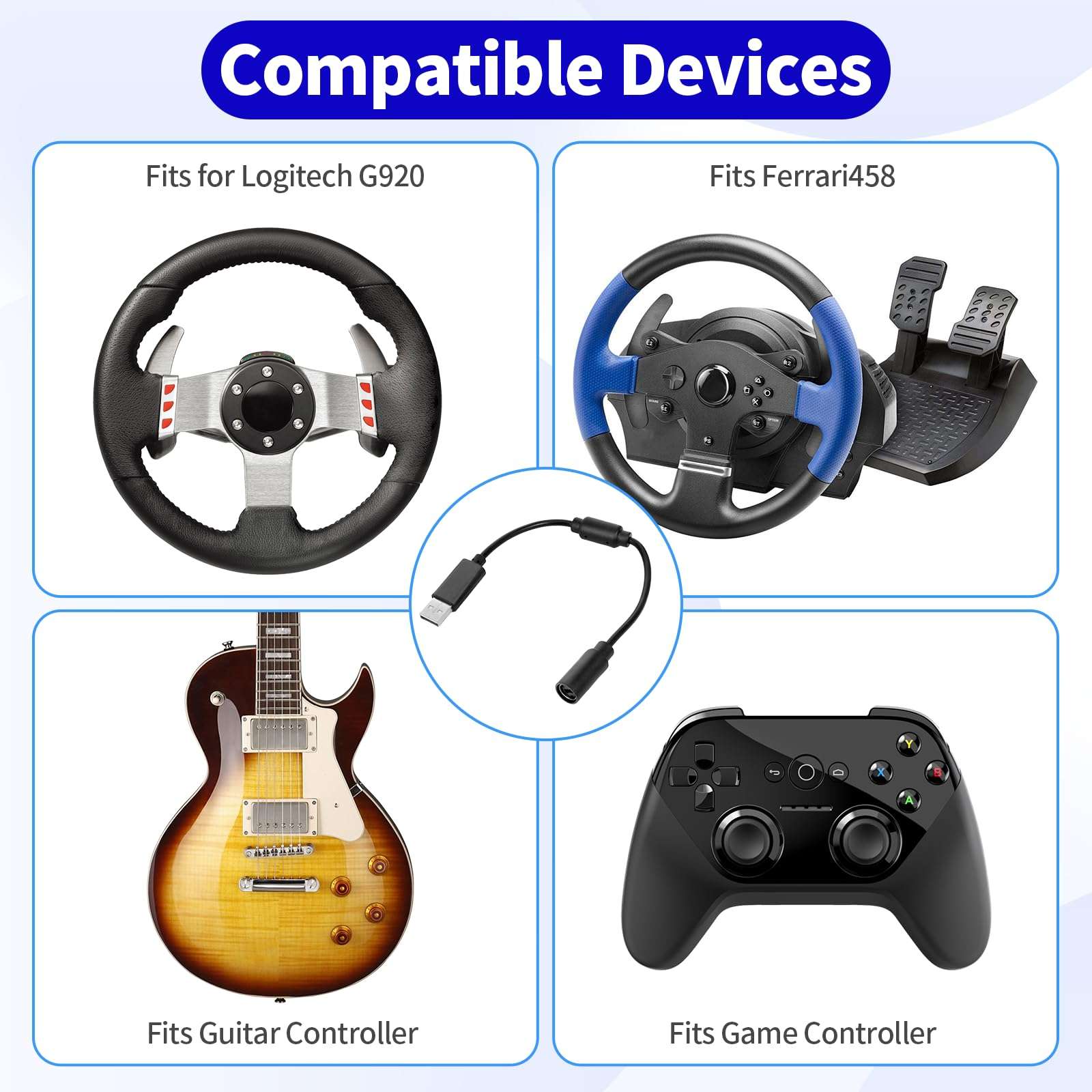 2 Pcs USB Breakaway Cable Compatible with Logitech G920,Usb Breakaway Cord Replacement Compatible with Thrustmaster Ferrari 458 Spider Racing Wheel Cord,Safety Cords Adapter Replacement Accessory 4