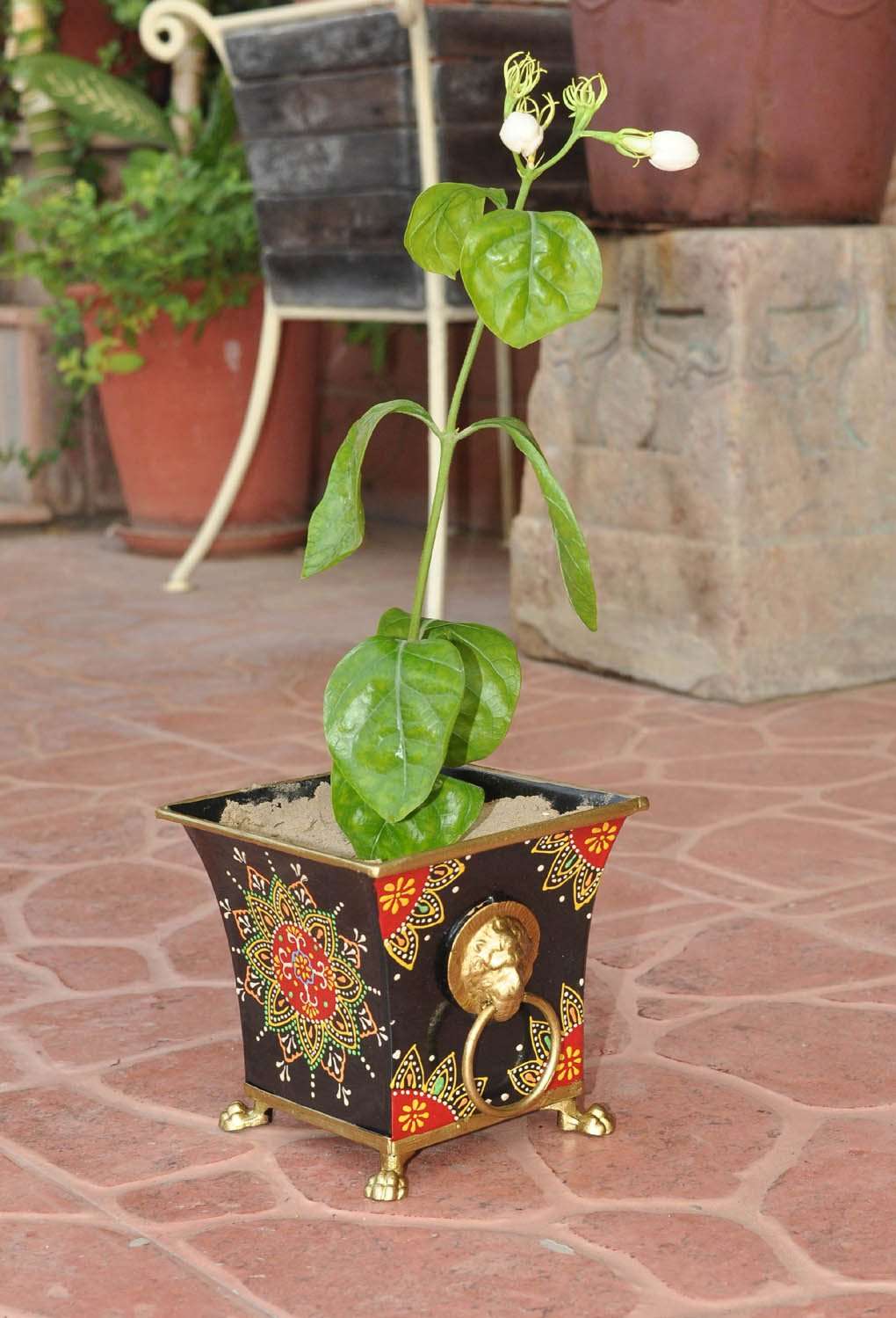 Lalhaveli Home Garden Balcony Decor Iron Garden Decorative Outdoor Flower Pot Stand Flower Plant Stand for Balcony (5X5X4.5 Inch) 6