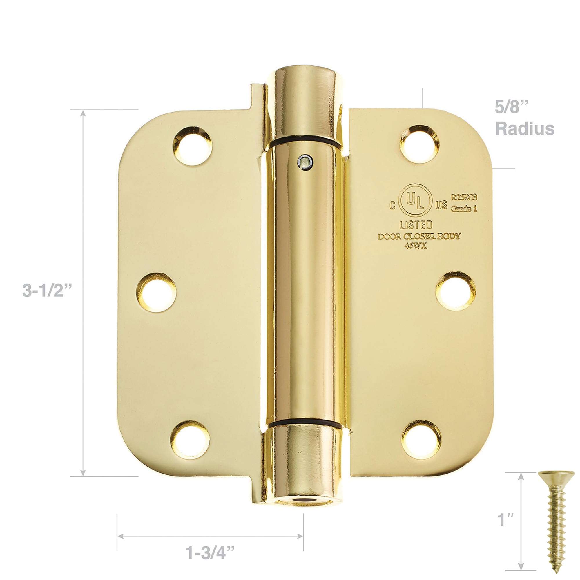 Cauldham (2 Pack) Heavy-Duty 3-1/2" Self-Closing Spring Door Hinge with 5/8" Radius Corners, UL Listed - Brass 4