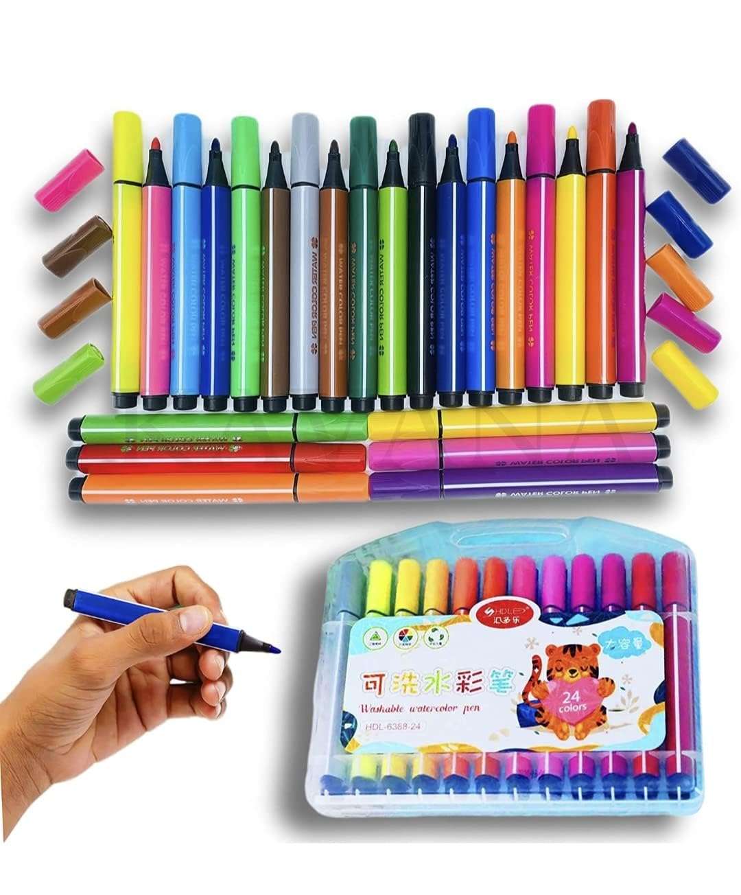DEOXY Washable Watercolor Pens Set - Colouring Kit Art Markers Colour Sketch Pens Set Kids Artists Sketching Drawing Materials Craft Supplies Return Gift (24 Watercolor Pen Set)
