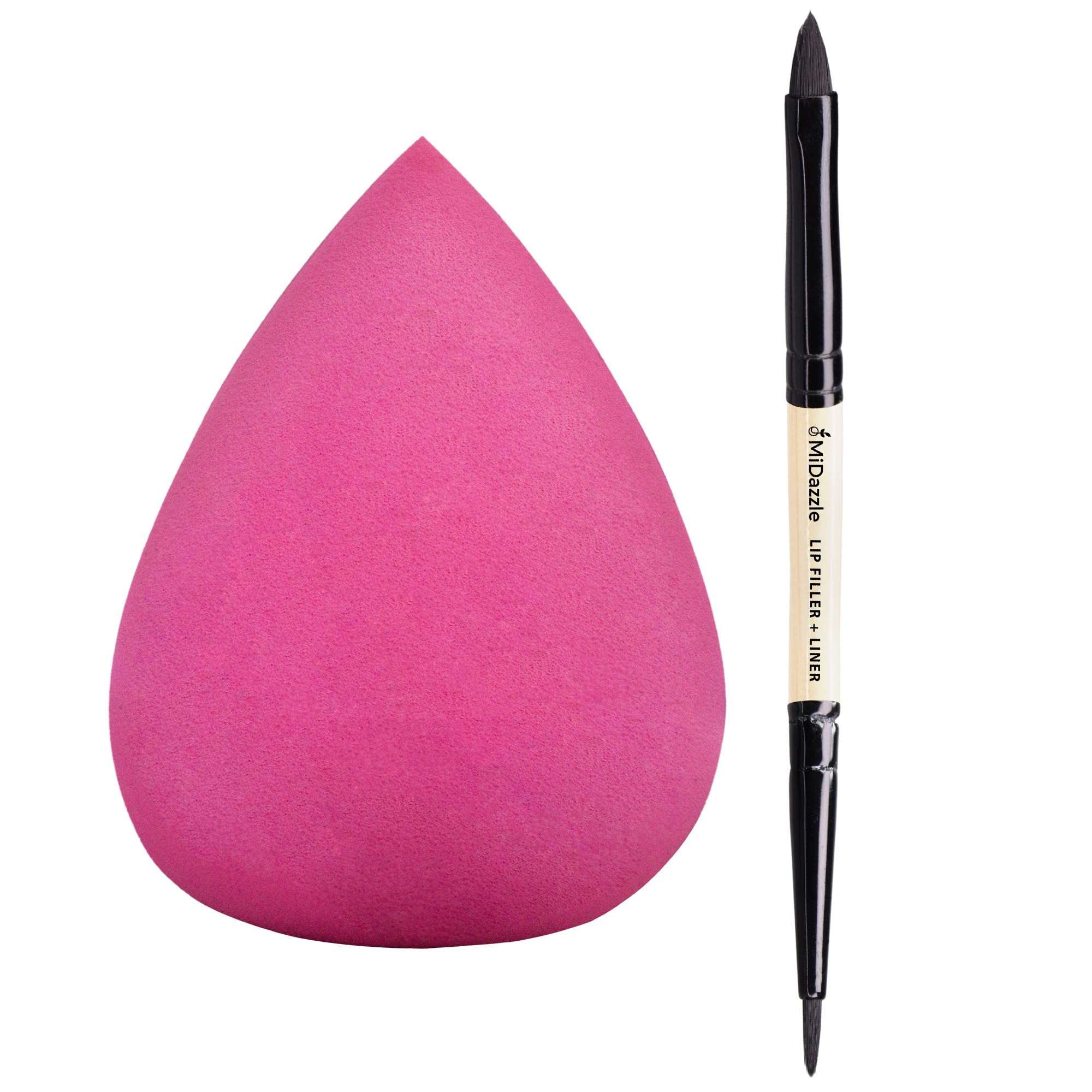 Midazzle Makeup Sponge and Wooden 2-in-1 Lip Brush Set, Beauty Blender with Lip Filler and Liner Brush, 2 Pieces 1