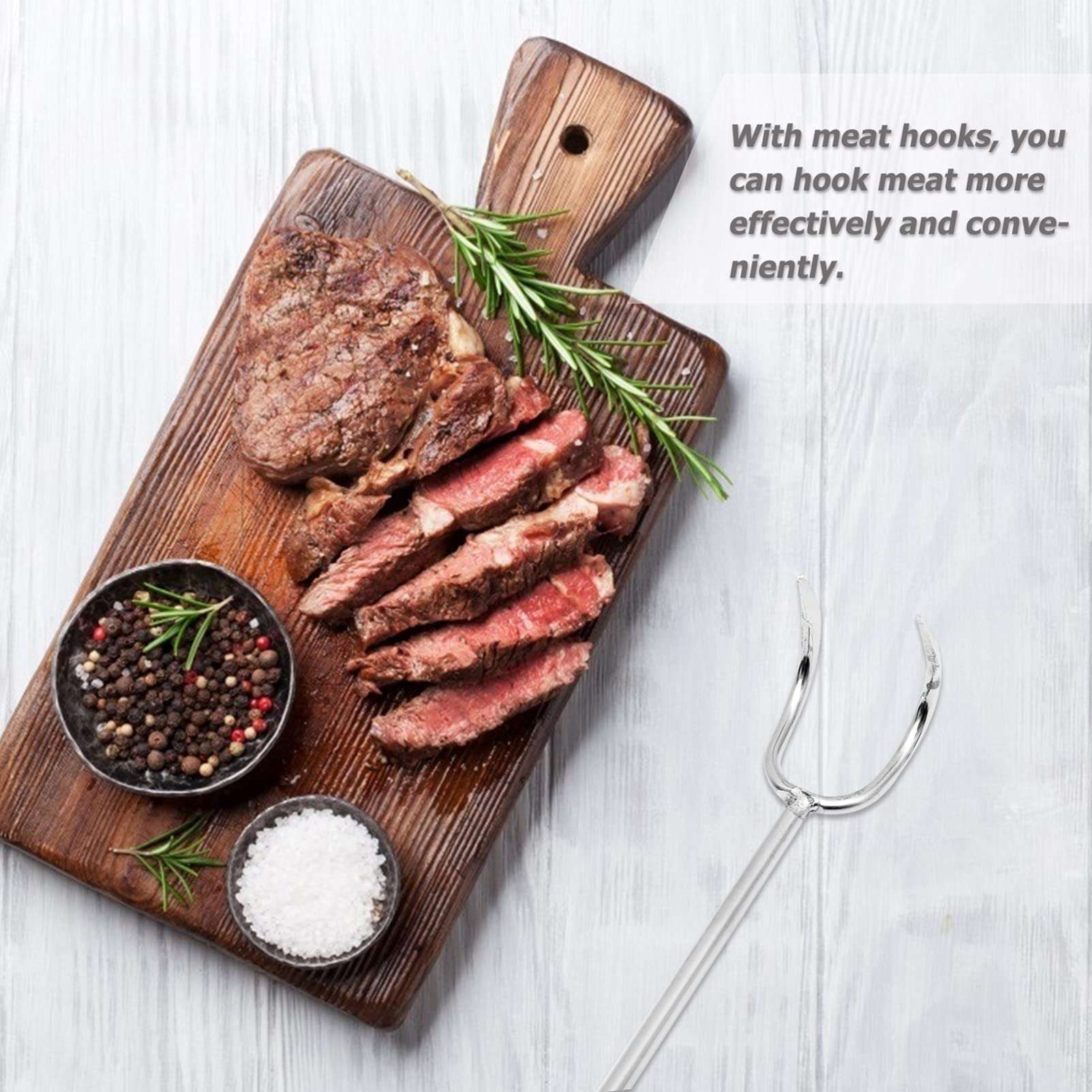 Cabilock Food Flipper Turner Hook Stainless Steel Grilling Meat Hook Small Barbecue Cooking Turners for Turning Bacon Steak Meat Vegetables Sausage Fish and More 4