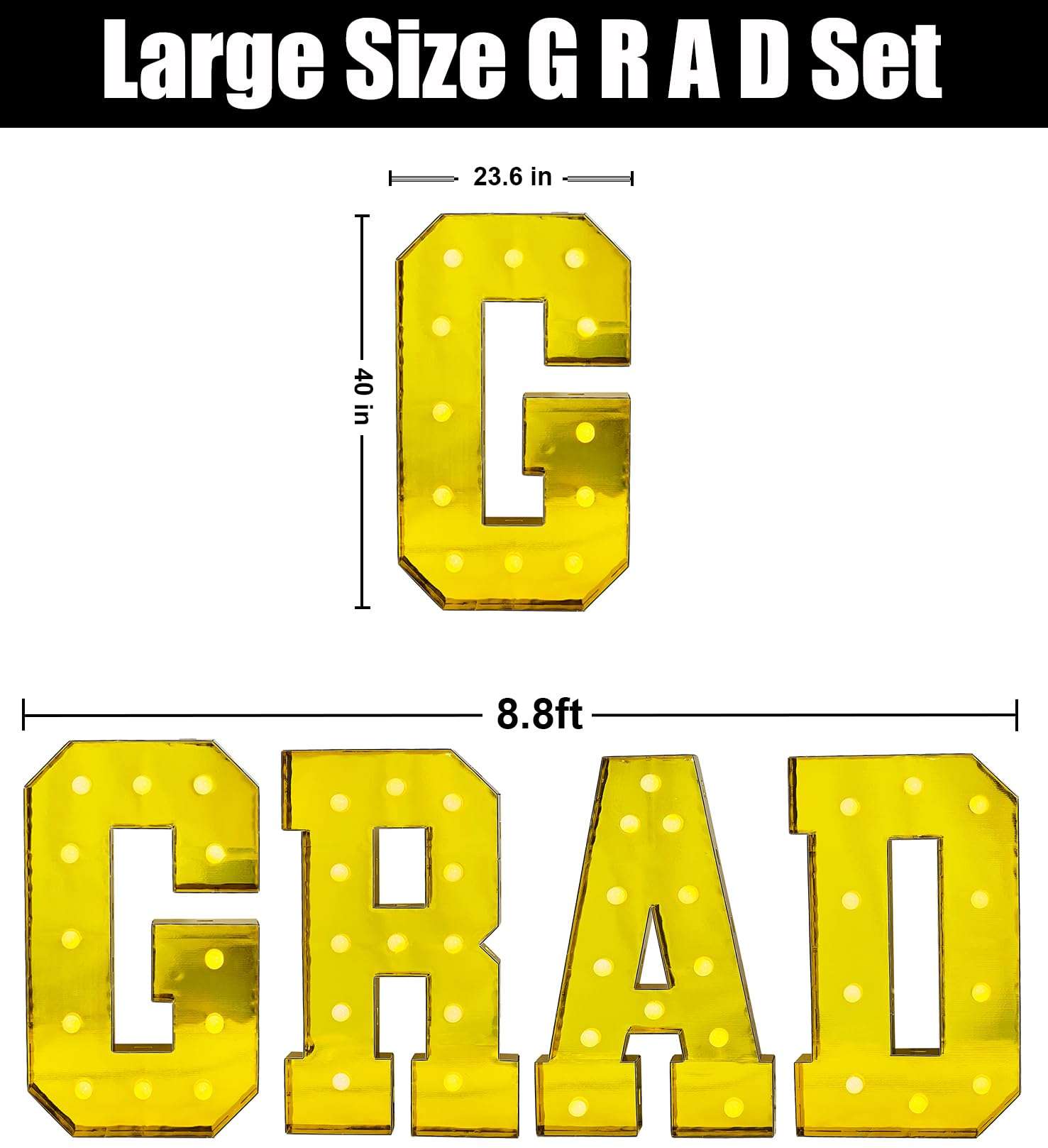 LANGXUN 40inch Black Grad Letters Kit, Large LED Marquee Light Up Letters for Graduation Party Decorations 2024, Class of 2024 School Grad Party Supplies Indoor/Outdoor Home Door Décor 2