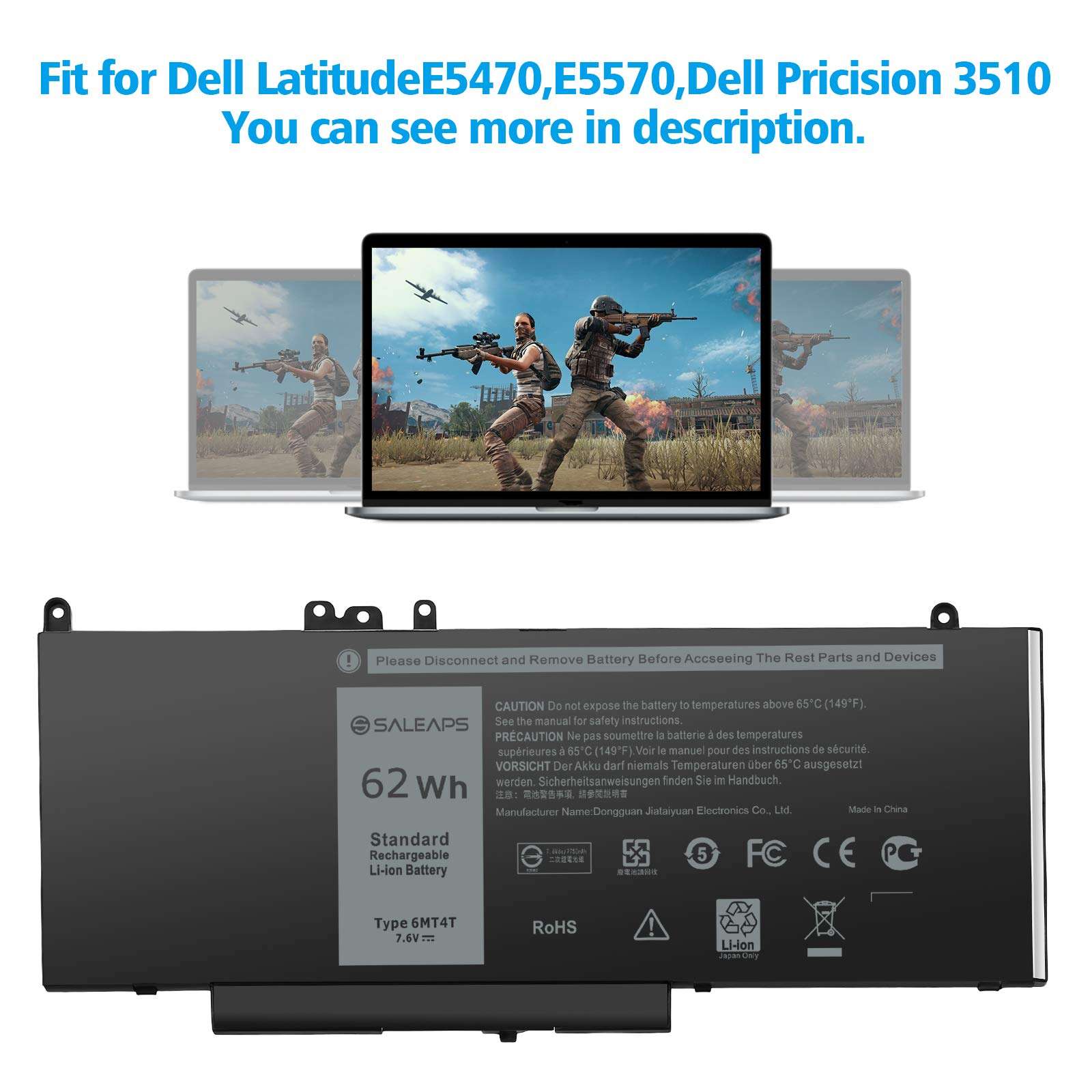 SALEAPS 6MT4T Laptop Battery for Dell Latitude E5570 E5470 Precision 15 3510 M3510 Notebook, Fits 7V69Y TXF9M 79VRK 07V69Y 0HK6DV 079VRK 0TXF9M [7.6V 62Wh] 3