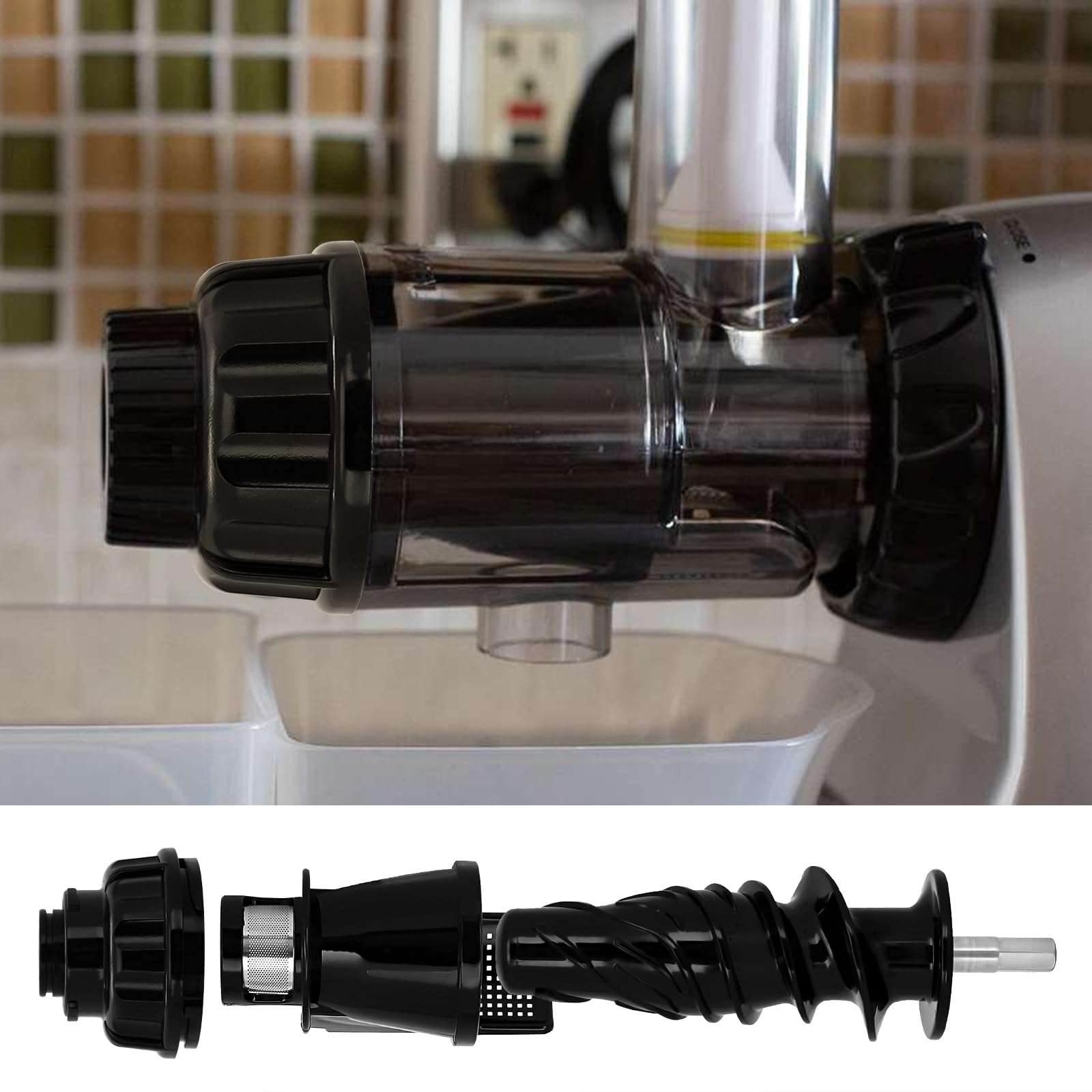 HSOKEW Juicer Replacement Parts, fits O Mega Juicer Models NC900HDC, NC900HDS, NC800HDS, NC800HDR, 8006, 8005, 8004, 8003, Insert Conical Juicer Strainer Augers and End Caps (Set of 3) 6