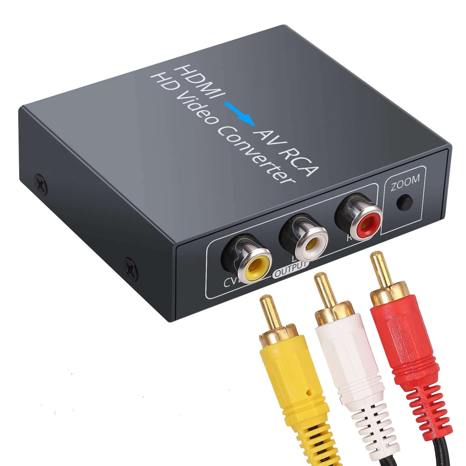 LiNKFOR HDMI to AV Converter HDMI to RCA Adapter 1080p HDMI to AV CVBS RCA Converter SupportNTSC PAL with 1.5m AV Cable Compatible with TV PC PS3 STB VHS VCR Blue-Ray DVDPlayers Projector 1