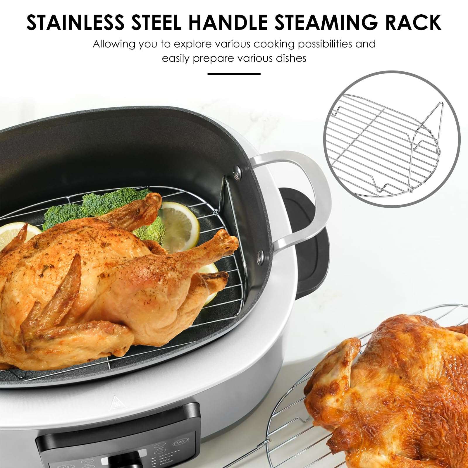 Abizarch 2Pcs Steam and Roast Rack for 8.5Qt Slow Cooker,Slow Cooker Rack with Handle, 304 Stainless Steel Roasting Steaming Rack Slow Cooker Pot Rack for MC1000, MC1001, MC1010 Series 5