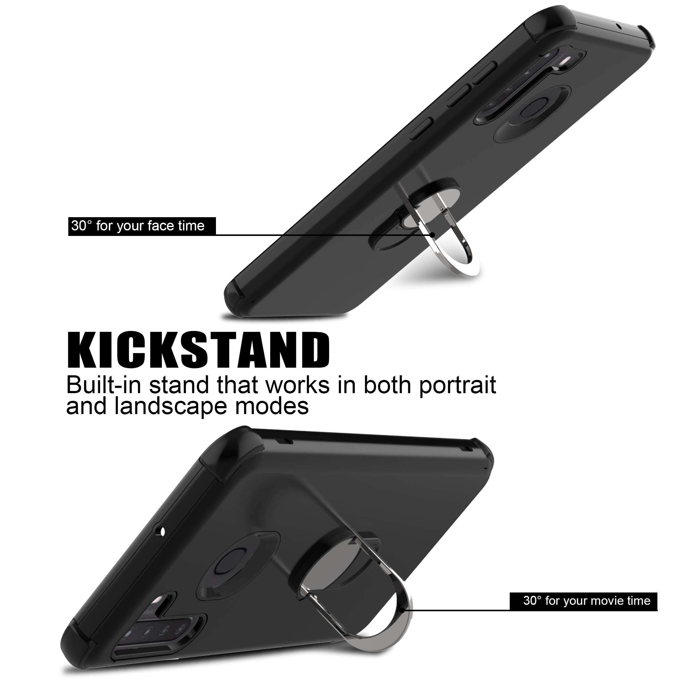 lovpec Compatible with Galaxy A21 Case with Screen Protector, Ring Holder Kickstand Shockproof Protective Phone Cover Case for Samsung Galaxy A21 (Black) 2