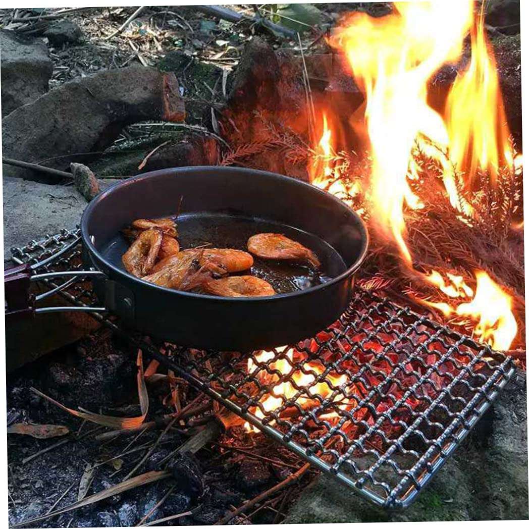Peosaard Barbecue Camping Pot Rack Stainless Steel Camping Grill Net Bushcraft Firewood Grill 2PCS,Stainless Steel Grill Net 3