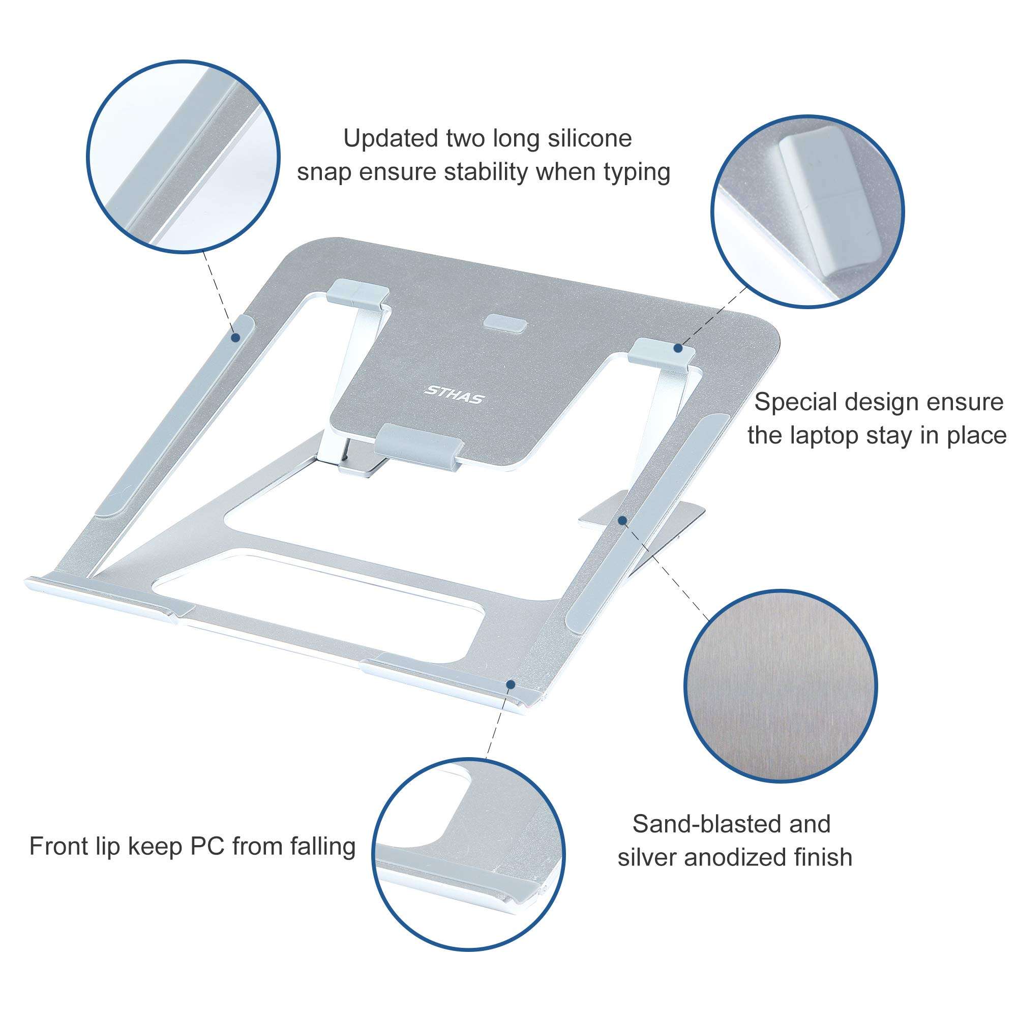 Laptop Stand Compatible with Apple MacBook Air/Pro Portable Laptop Riser Adjustable Foldable Notebook Stands Holder for Desk for Samsung, Lenovo and More Laptops up to 7"- 15" Silver, 2019 3