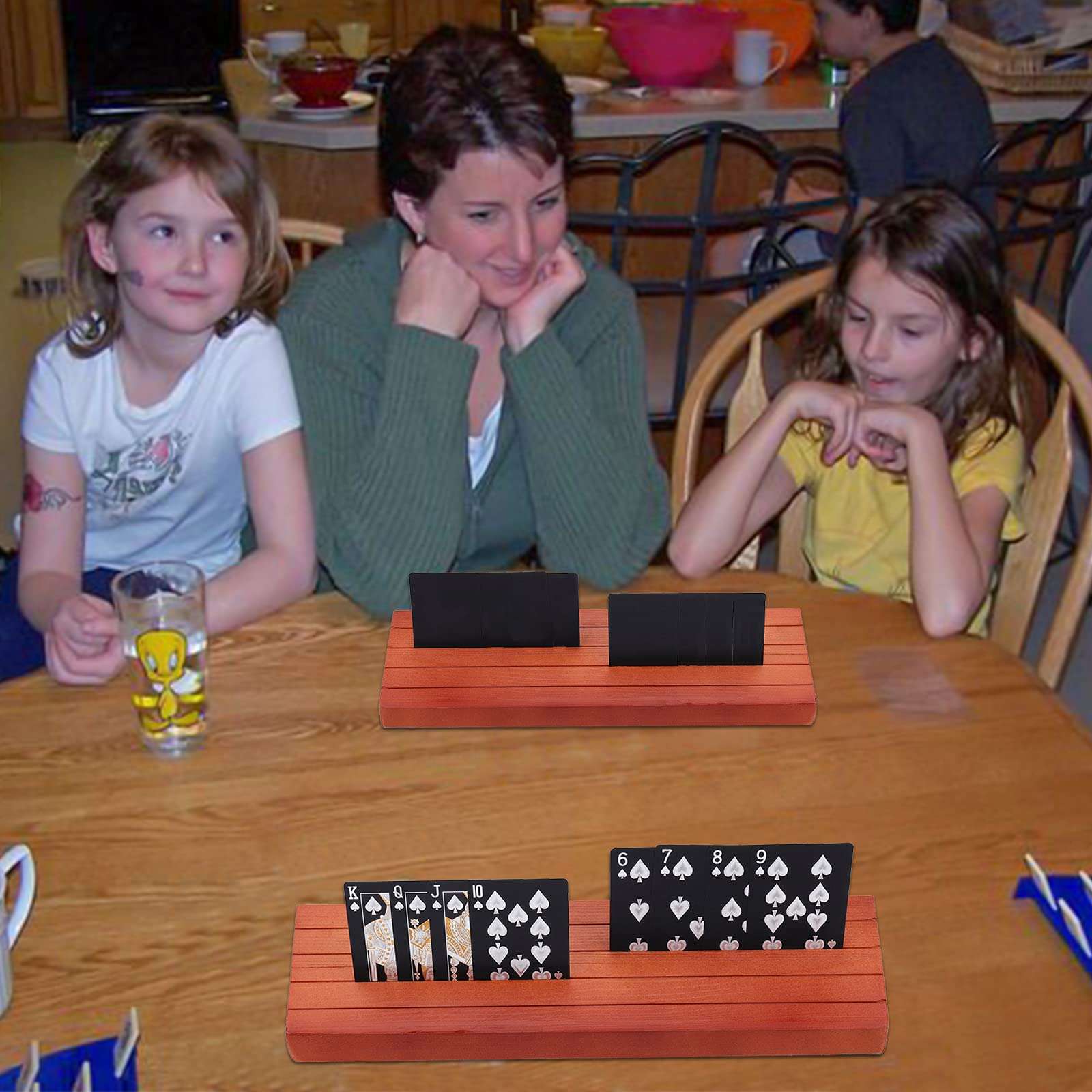 Yesland 2 Pack Wooden Playing Card Holder -13-3/4 x 3-1/8 Inches Tray Rack Organizer - Extended Versions Long Enough for Bridge Canasta Strategy Card Playing 6