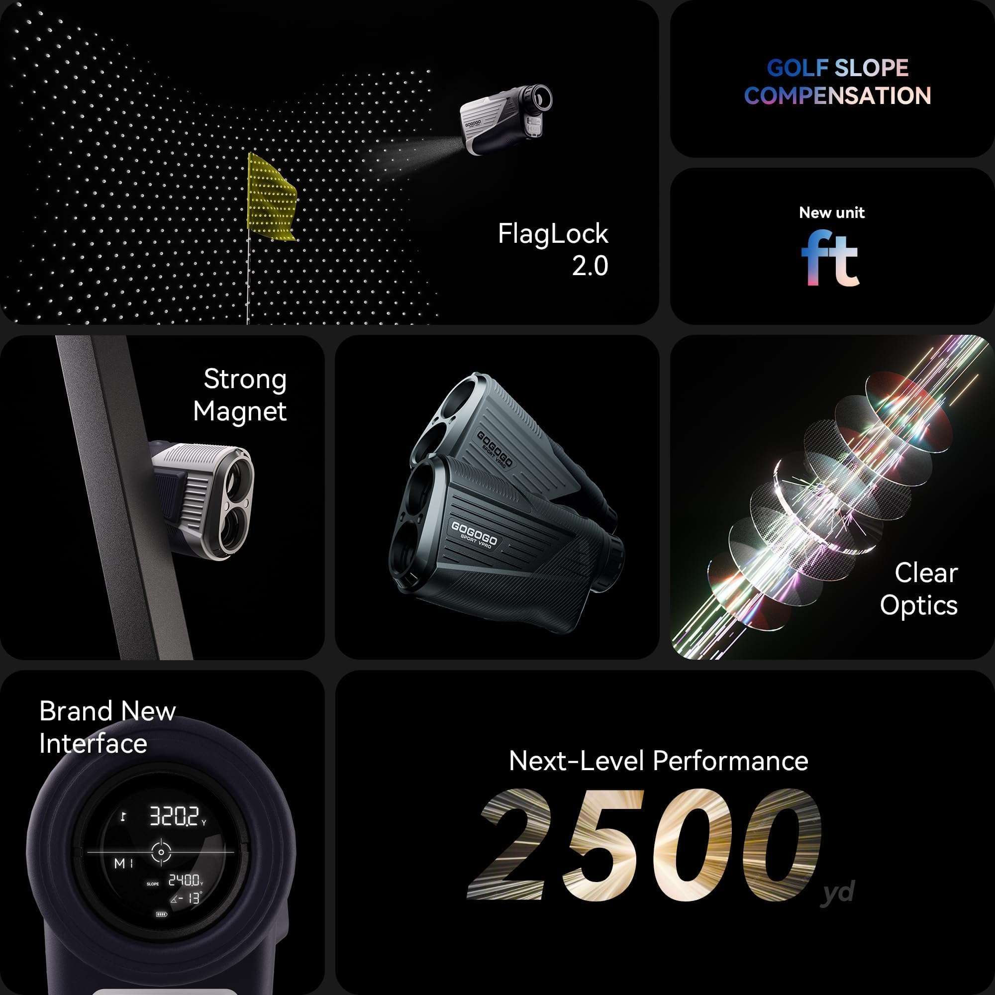 Gogogo Sport Vpro 2024 Golf Hunting Range Finder 2500 Yards Laser Rangefinder ZeroIn Disc Golfing with Slope Magnet (Black) 4