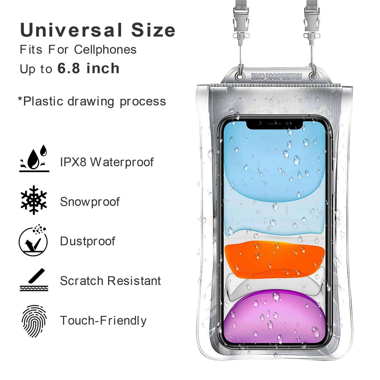 BEOBEU Universal Floating Waterproof Phone Case,IPX8 Waterproof Dry Bag Phone Pouch Compatible for iPhone 12/12 Pro Max/11/11 Pro/SE/Xs Max/XR/8P/7 Galaxy up to 6.8", Gray 2