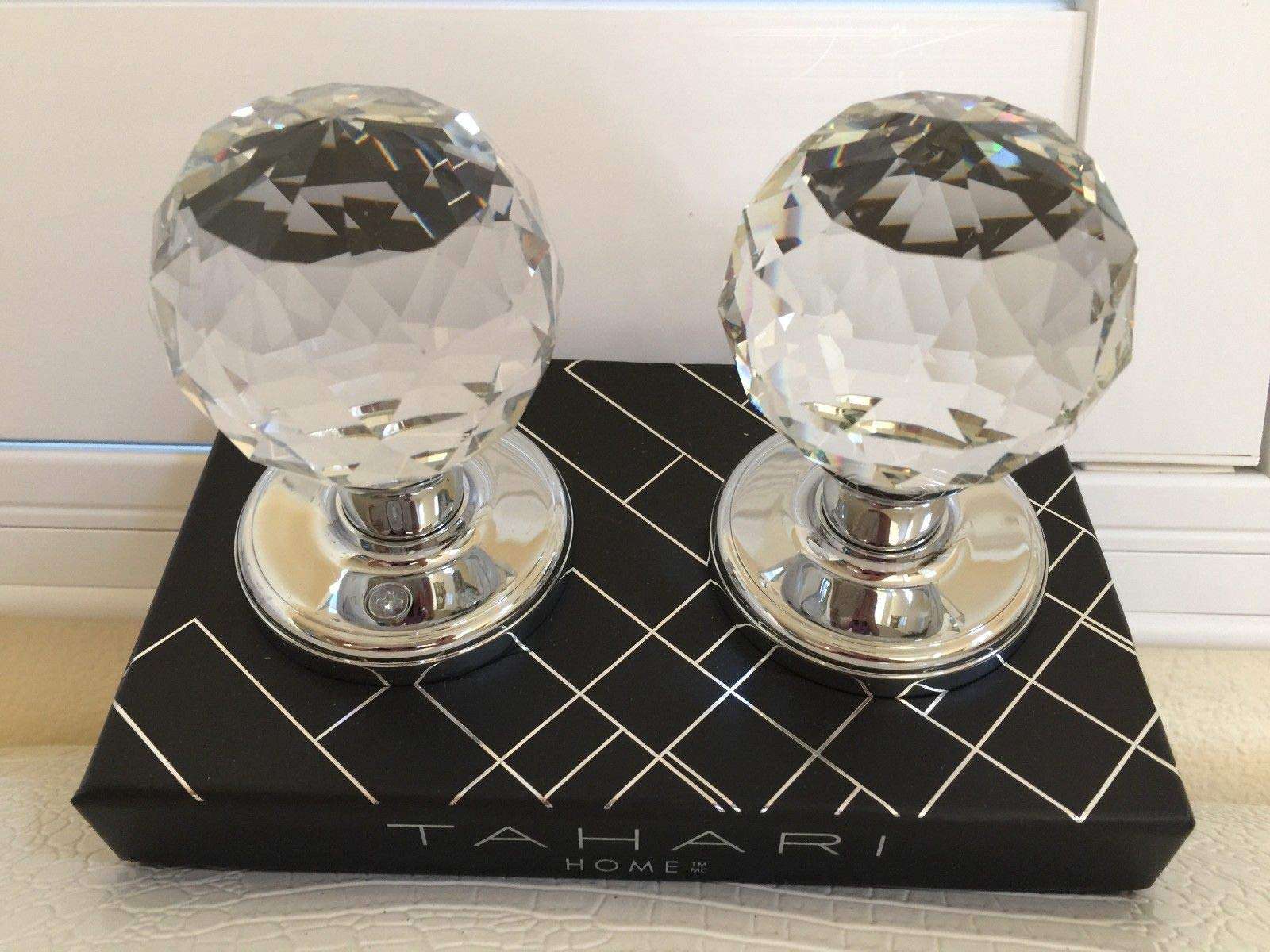 TAHARI HOME Set of 2 Door KNOBS Pull Mirror Crystal Glass Diamond Design 6