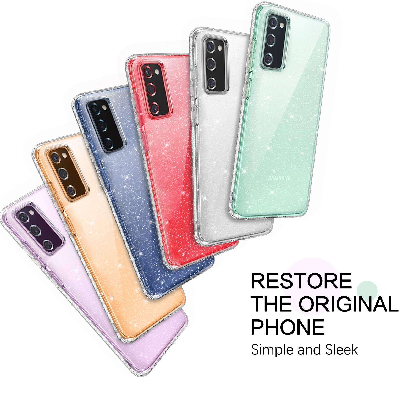 BENTOBEN Samsung Galaxy S20 FE Case, Clear Glitter Bling Sparkly Slim Soft TPU Rugged Shockproof Protective Bumper Phone Case Cover for Samsung Galaxy S20 FE 5G, Clear Glitter 3